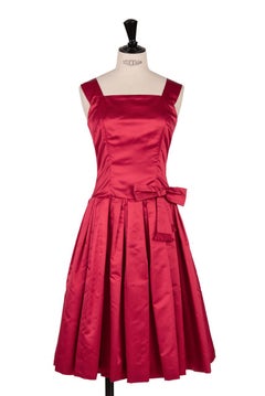 Von Fürstenberg Munich 1950s Bow Embellished Red Silk Couture Cocktail Dress