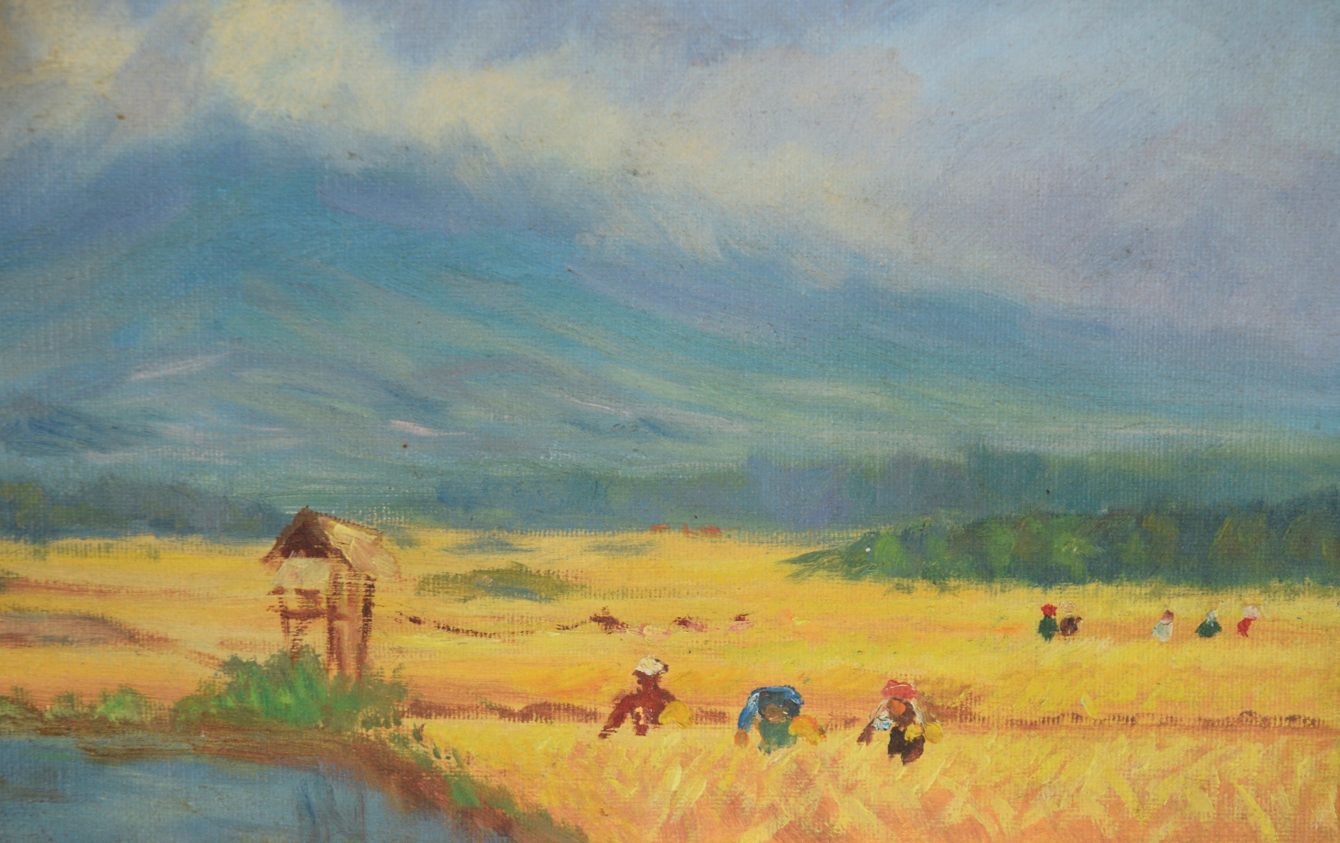 La moisson - Scène de ferme néerlandaise, peinture à l'huile originale sur toile - Impressionnisme Painting par Von Hassler
