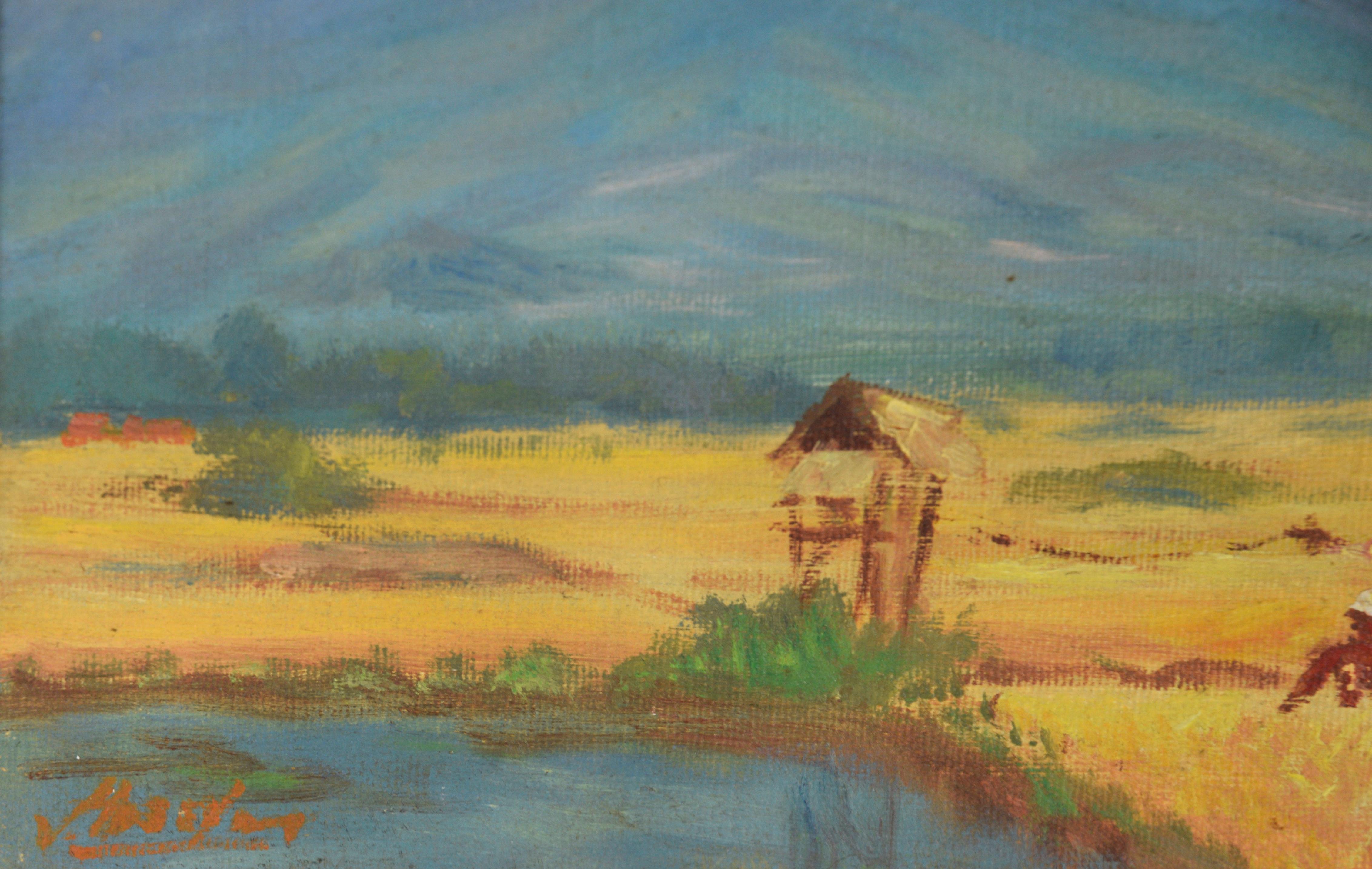 La moisson - Scène de ferme néerlandaise, peinture à l'huile originale sur toile en vente 1
