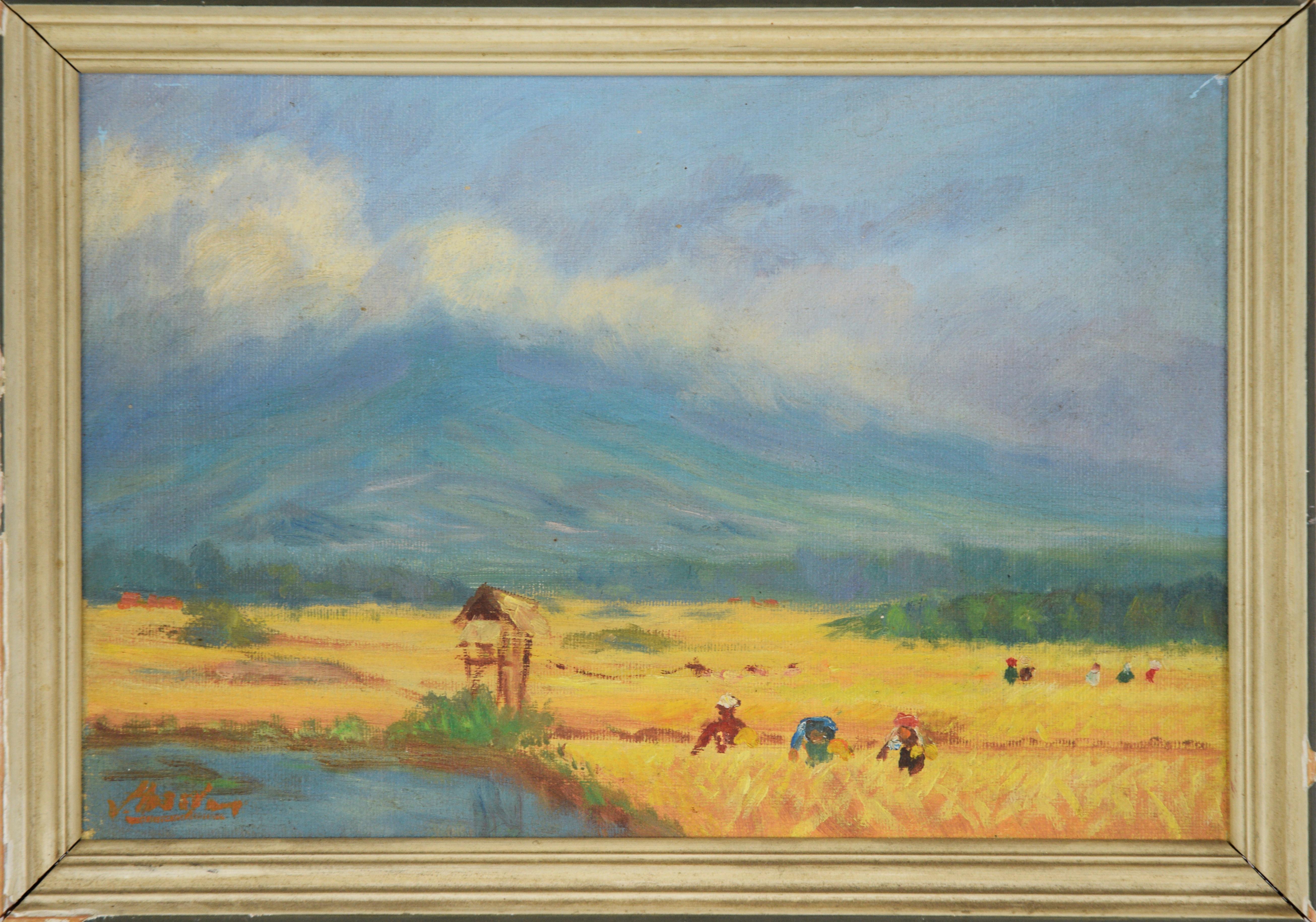 Landscape Painting Von Hassler - La moisson - Scène de ferme néerlandaise, peinture à l'huile originale sur toile