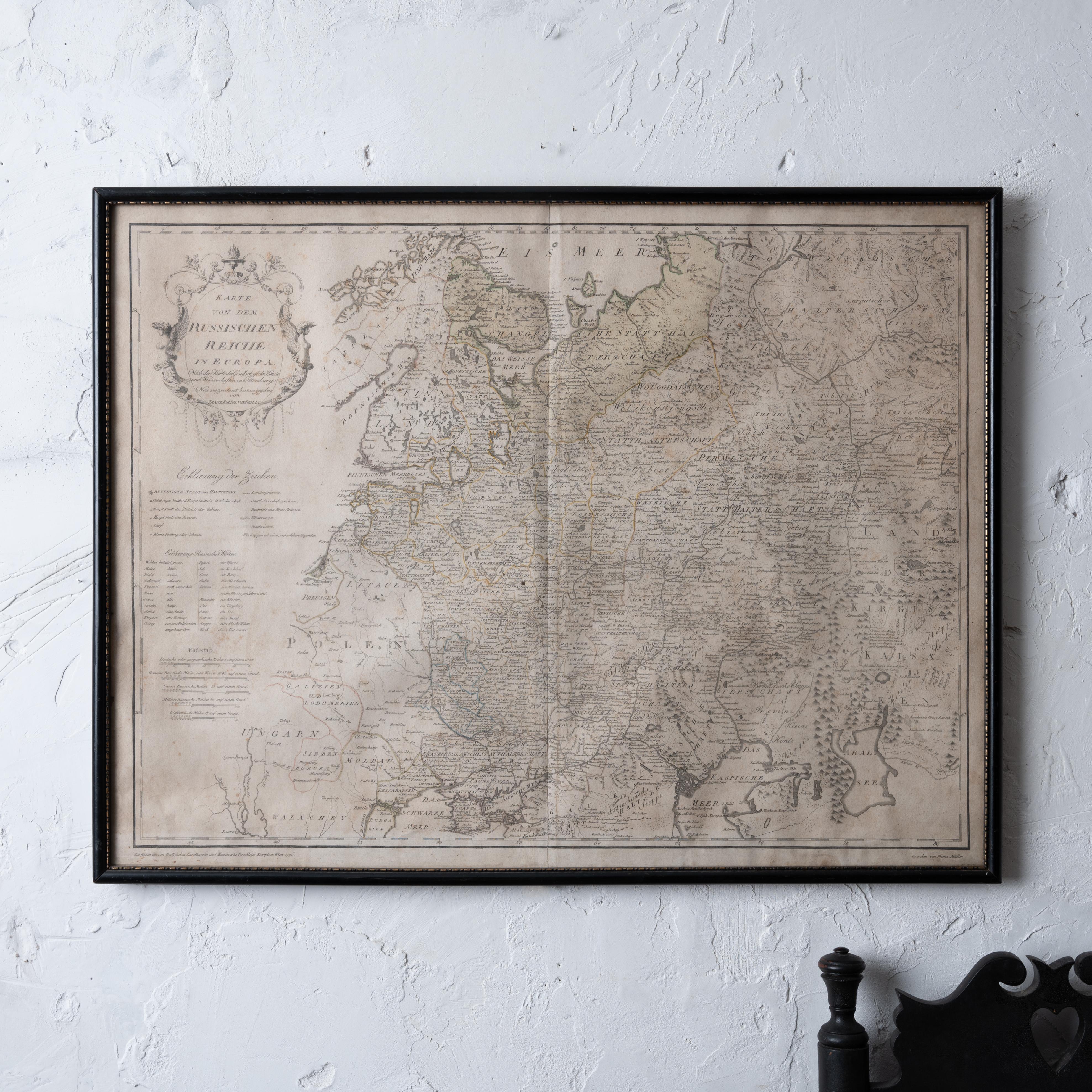 Eine Karte des Russischen Reiches in Europa von Von Reilly.  Veröffentlicht in Wien, 1796.

32 Zoll breit und 24 ½ Zoll hoch 

