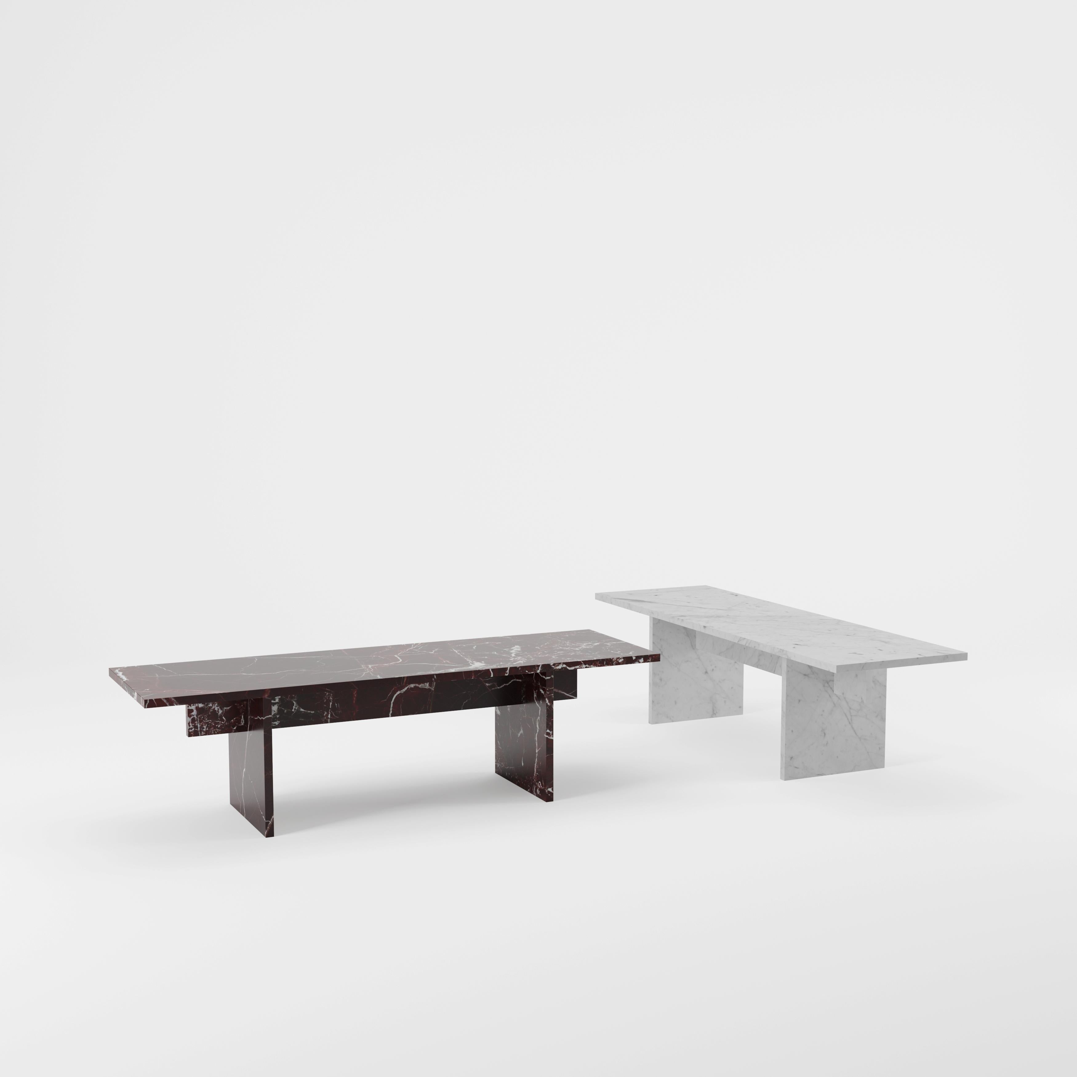 Minimalist Vondel Coffee Table/Bench Handcrafted in Honed Bianco Carrara Marble For Sale