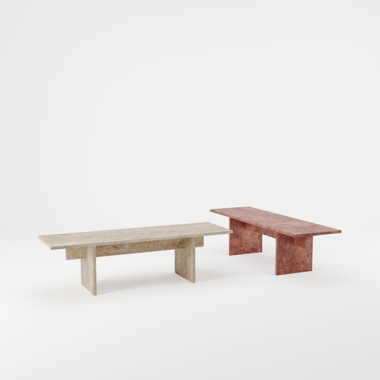 Minimalist Vondel Coffee Table/Bench Handcrafted in Honed Red Travertine For Sale
