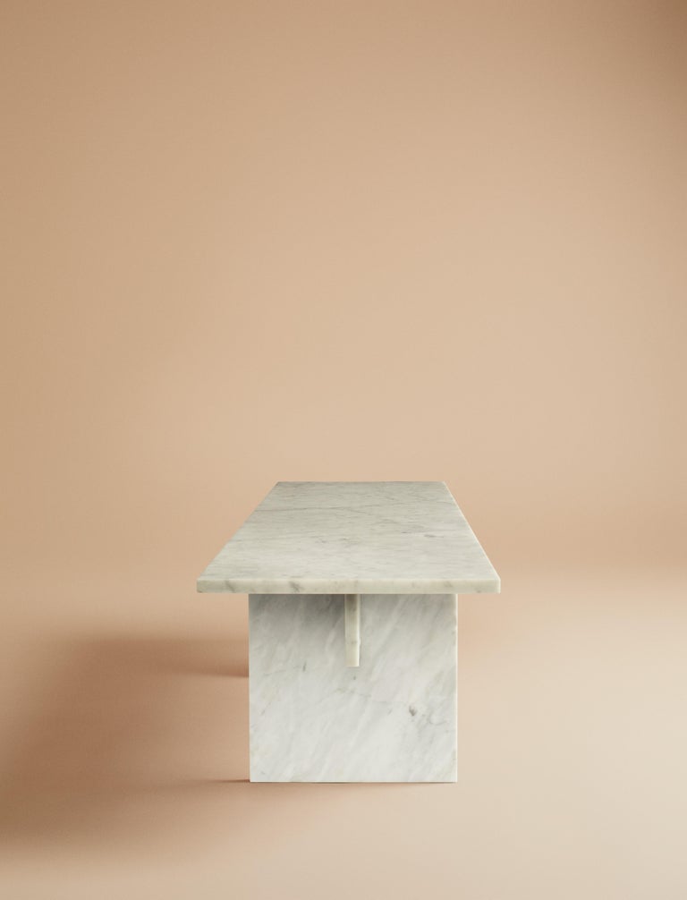 Minimalist Vondel Coffee Table Handcrafted in Honed Bianco Carrara Marble For Sale