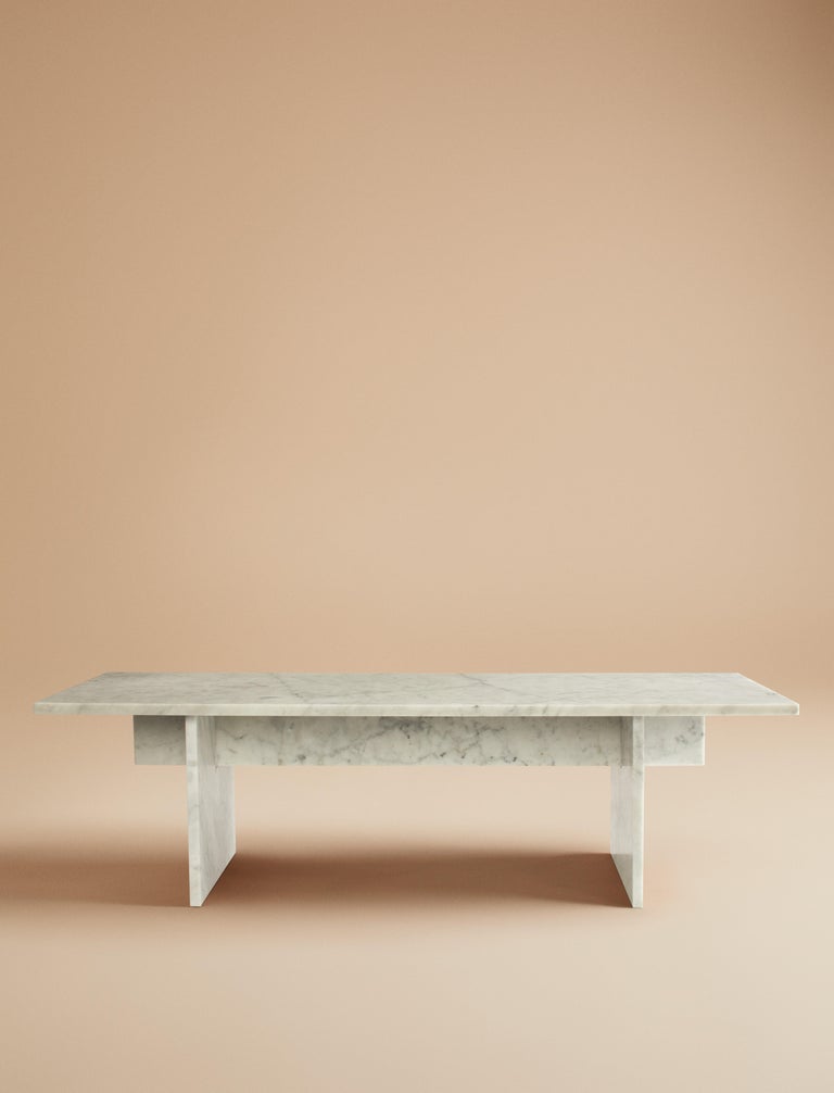 African Vondel Coffee Table Handcrafted in Honed Bianco Carrara Marble For Sale