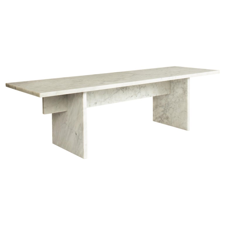 Vondel Coffee Table Handcrafted in Honed Bianco Carrara Marble For Sale