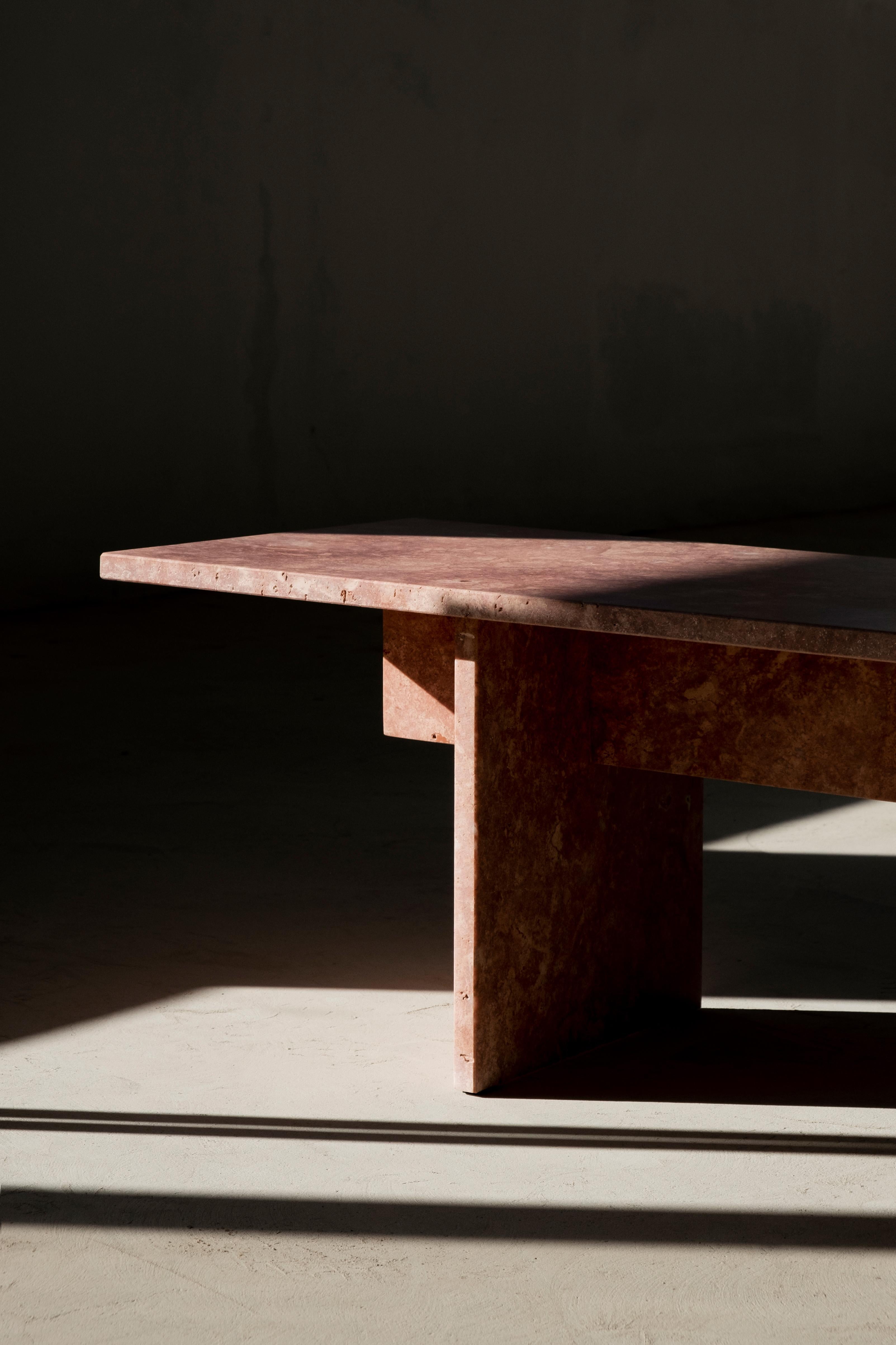 Vondel Coffee Table/Bench Handcrafted in Honed Red Travertine In New Condition For Sale In Amsterdam, NL