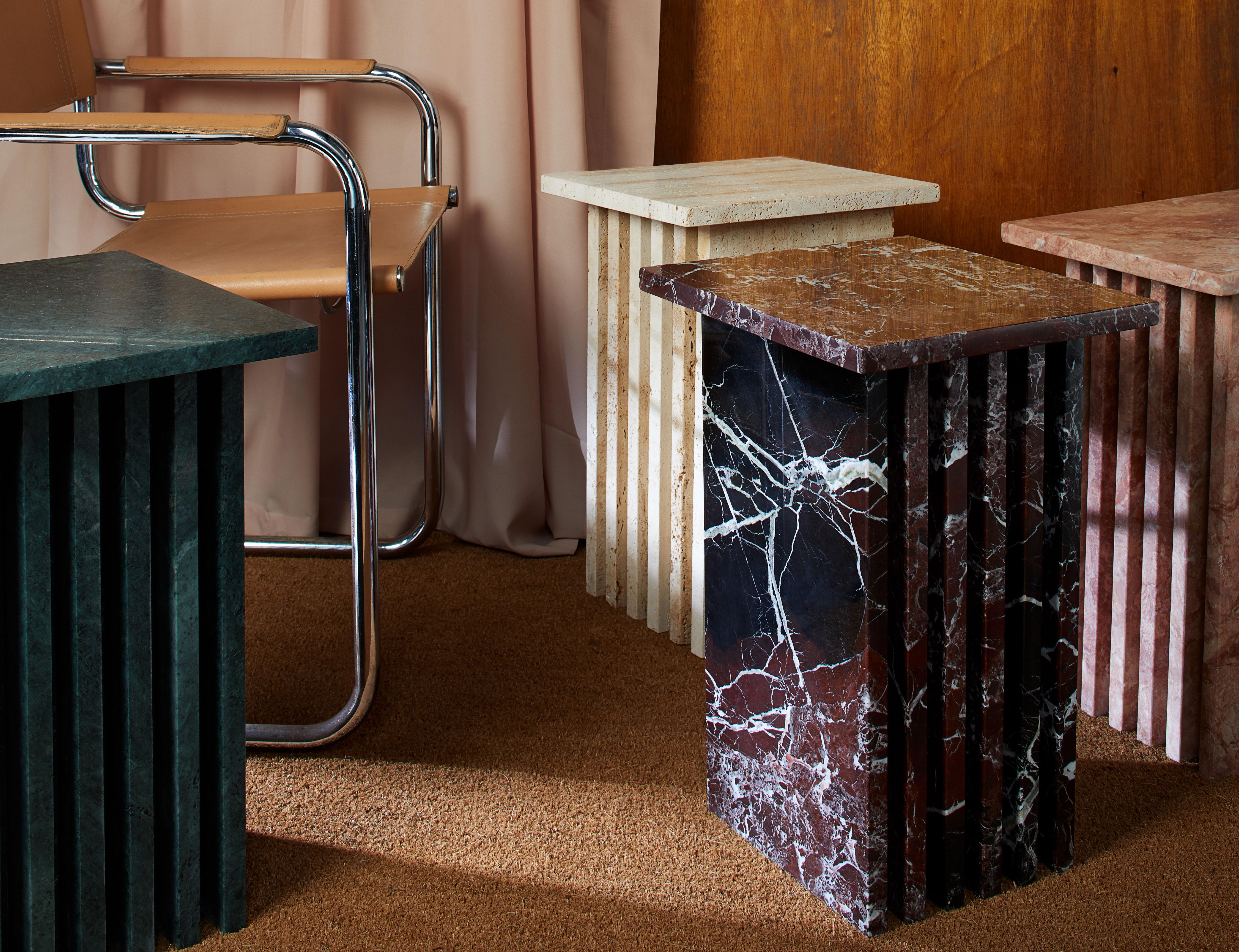Minimalist Vondel Side Table Handcrafted in Honed Verde Guatemala Marble For Sale
