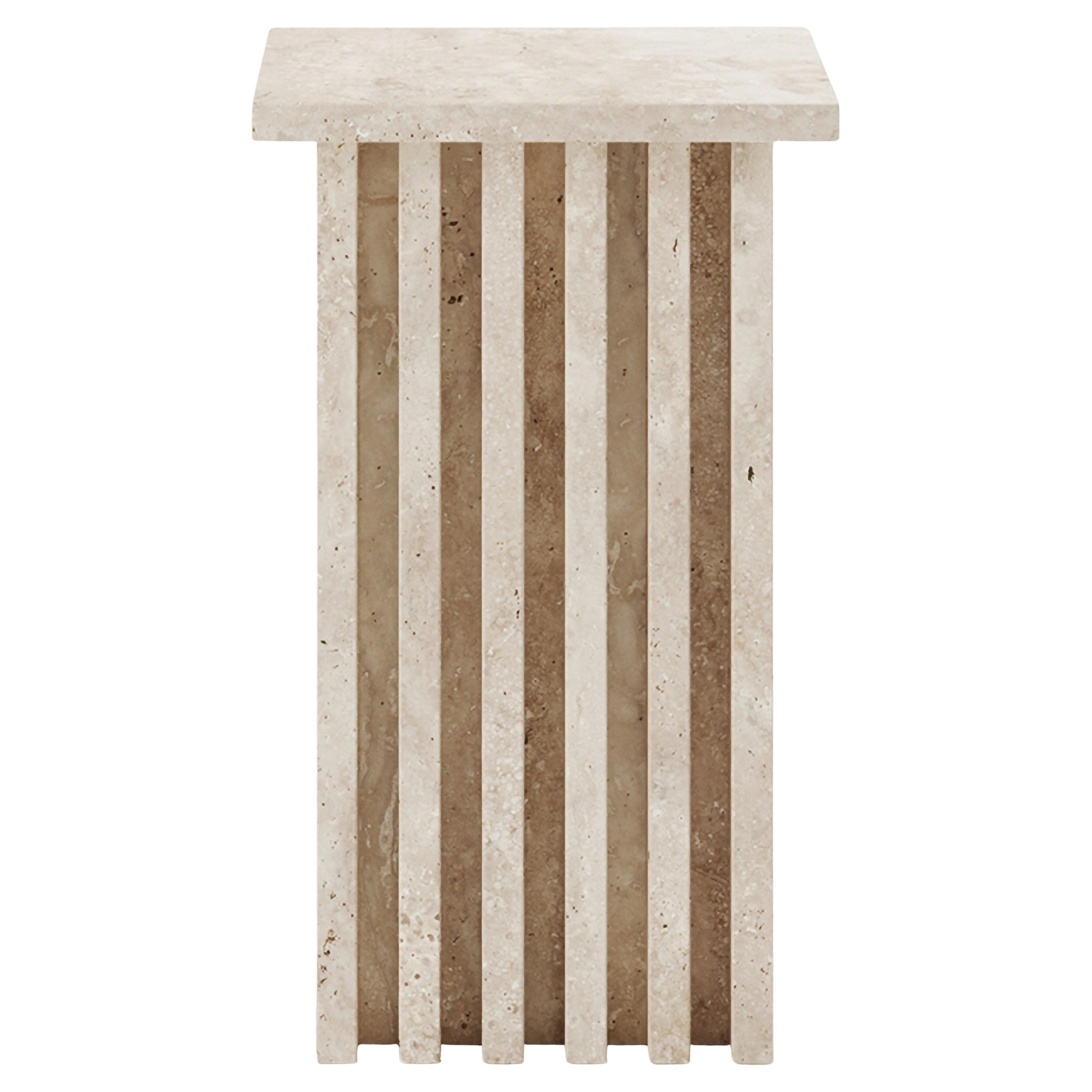 Vondel Beistelltisch, handgefertigt aus Travertin