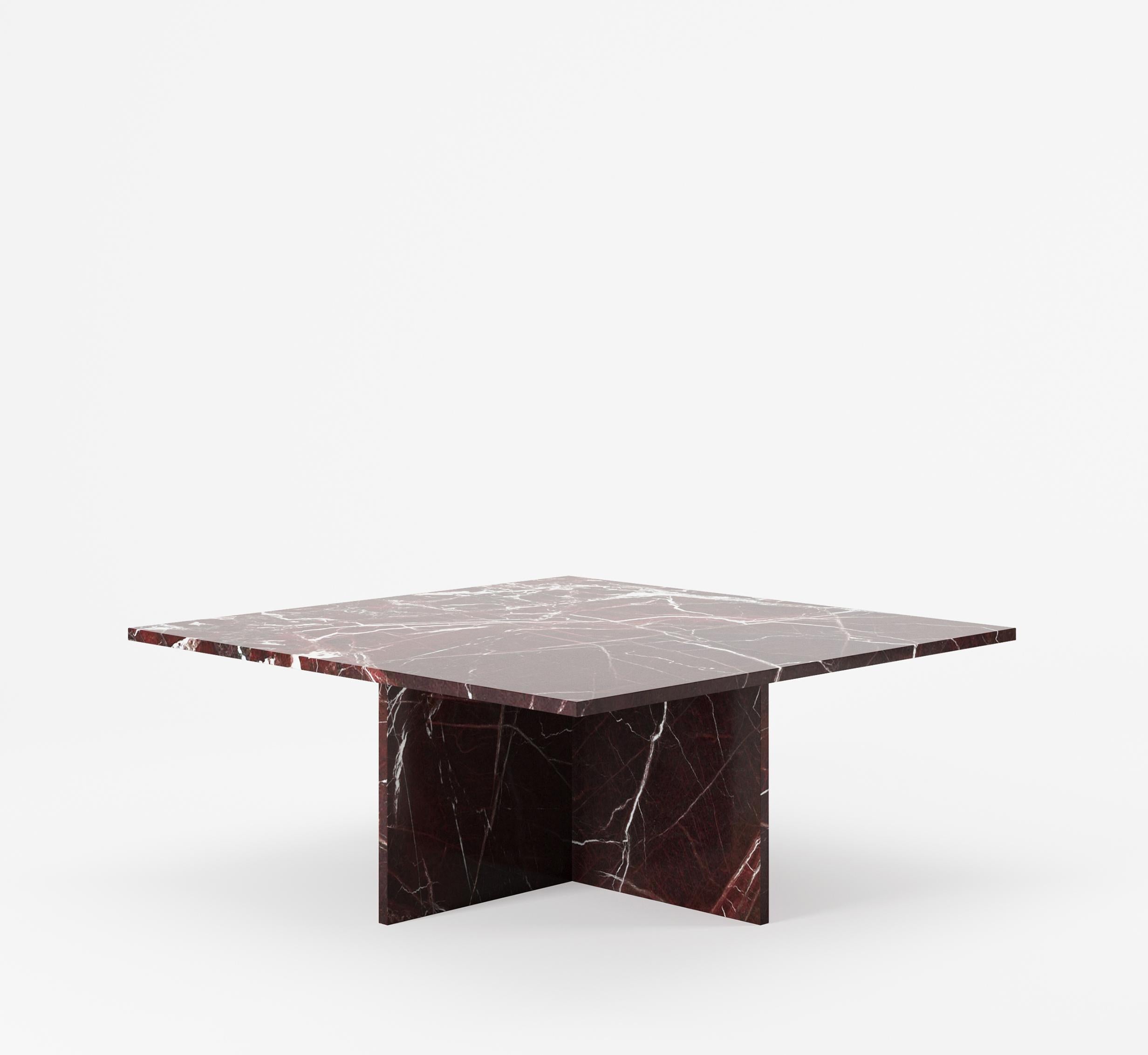 Minimalist Vondel Square Table Handcrafted in Polished Rosso Levanto Marble