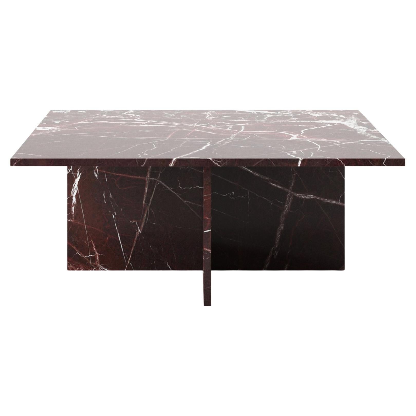 Vondel Square Table Handcrafted in Polished Rosso Levanto Marble