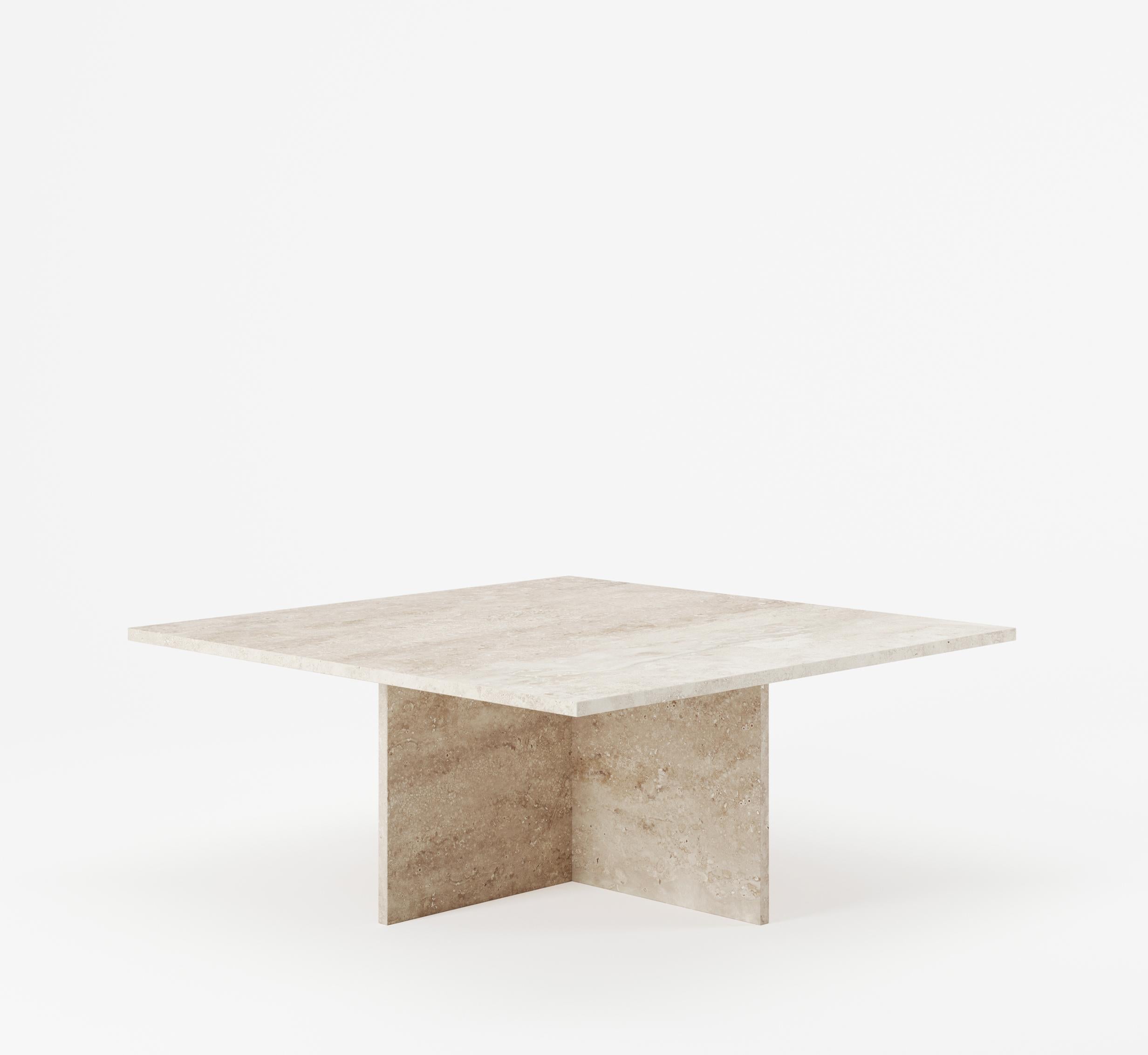 Minimalist Vondel Square Table Handcrafted in Travertine