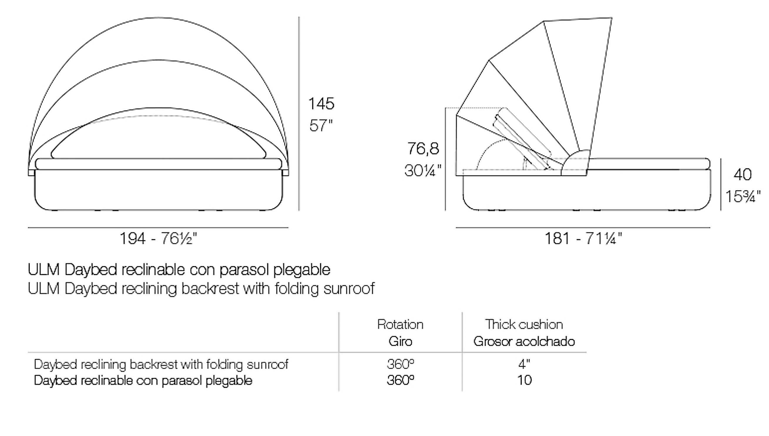 Vondom ULM Daybed Reclining Backrest with Folding Canopy Ø180cm 70.9in Lacquered For Sale 3