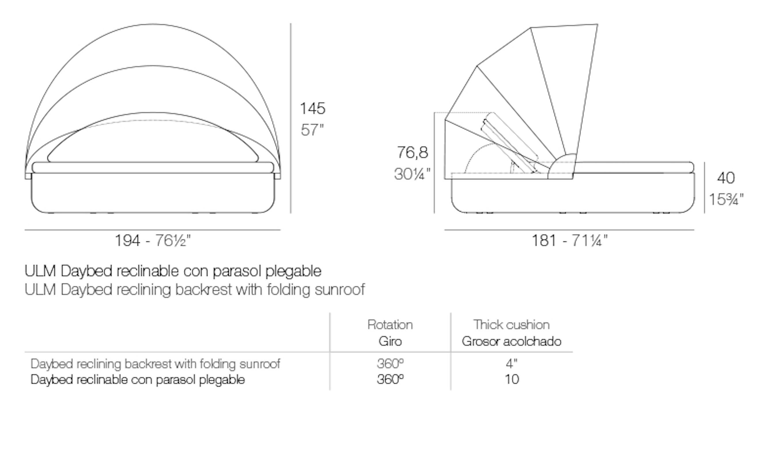 Contemporary Vondom ULM Daybed Reclining Backrest with Folding Canopy – Ø194 / 76.4in - Matt For Sale