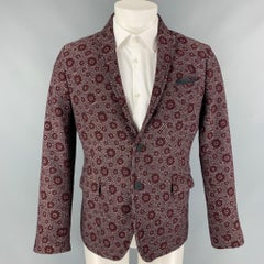 VOON Burgundy 
White Floral Wool Blend Single Breasted Sport Coat