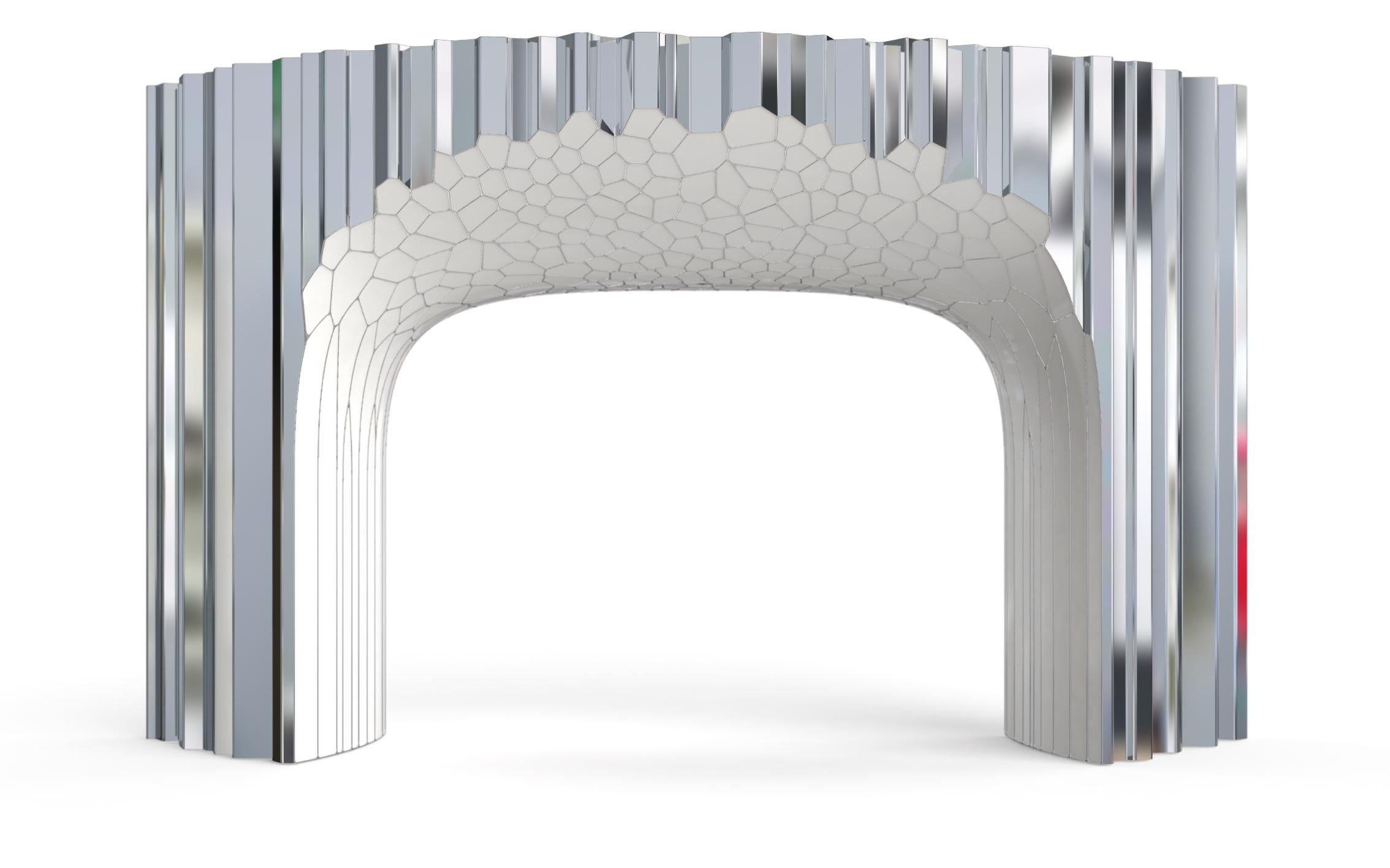 Chinese Voronoi Console Table by Michael Young Polished Stainless Steel and Enamel