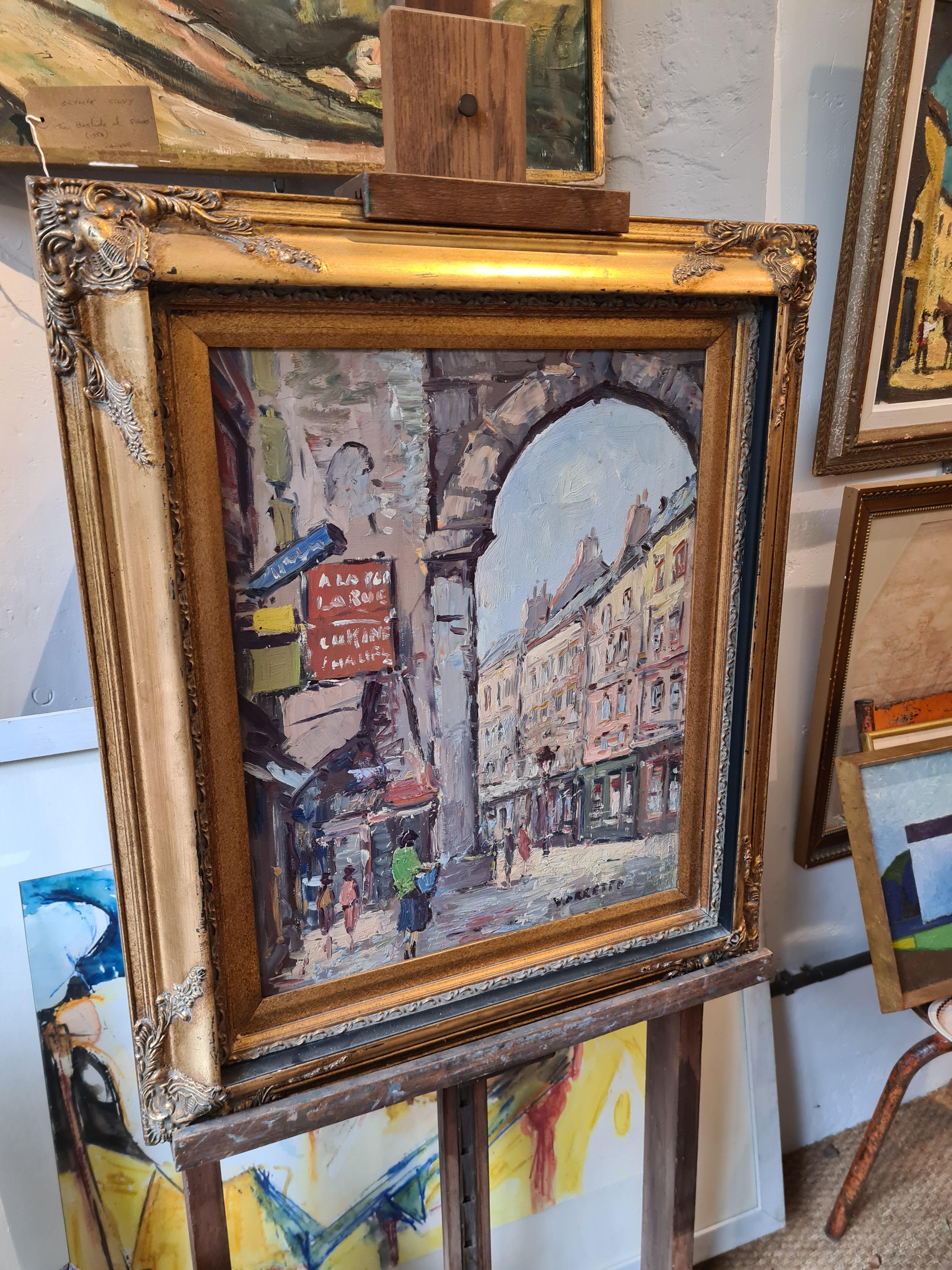 French Impressionist Paris Street Scene, Oil on Canvas - Painting by Vorretto