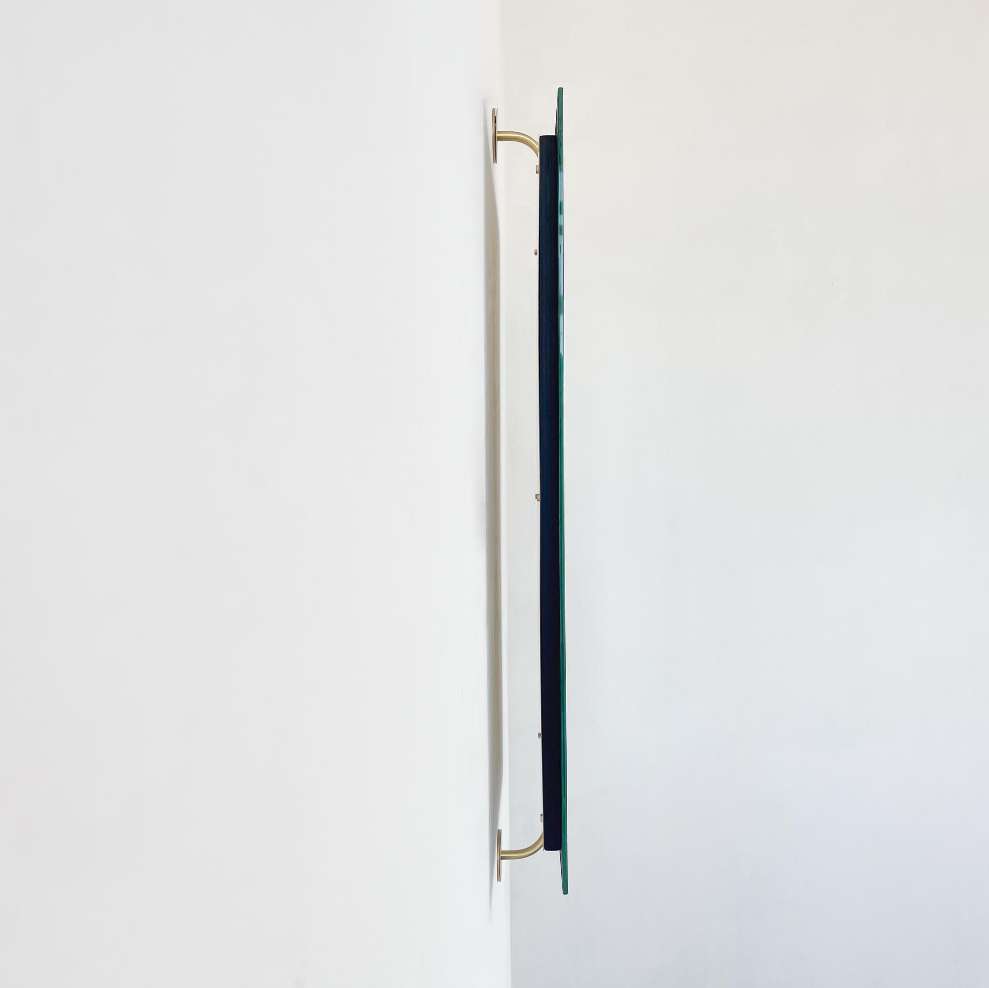 Contemporary Vorso Wall Attached Suspended Rotating Rectangular Mirror, Brushed Brass Backing For Sale