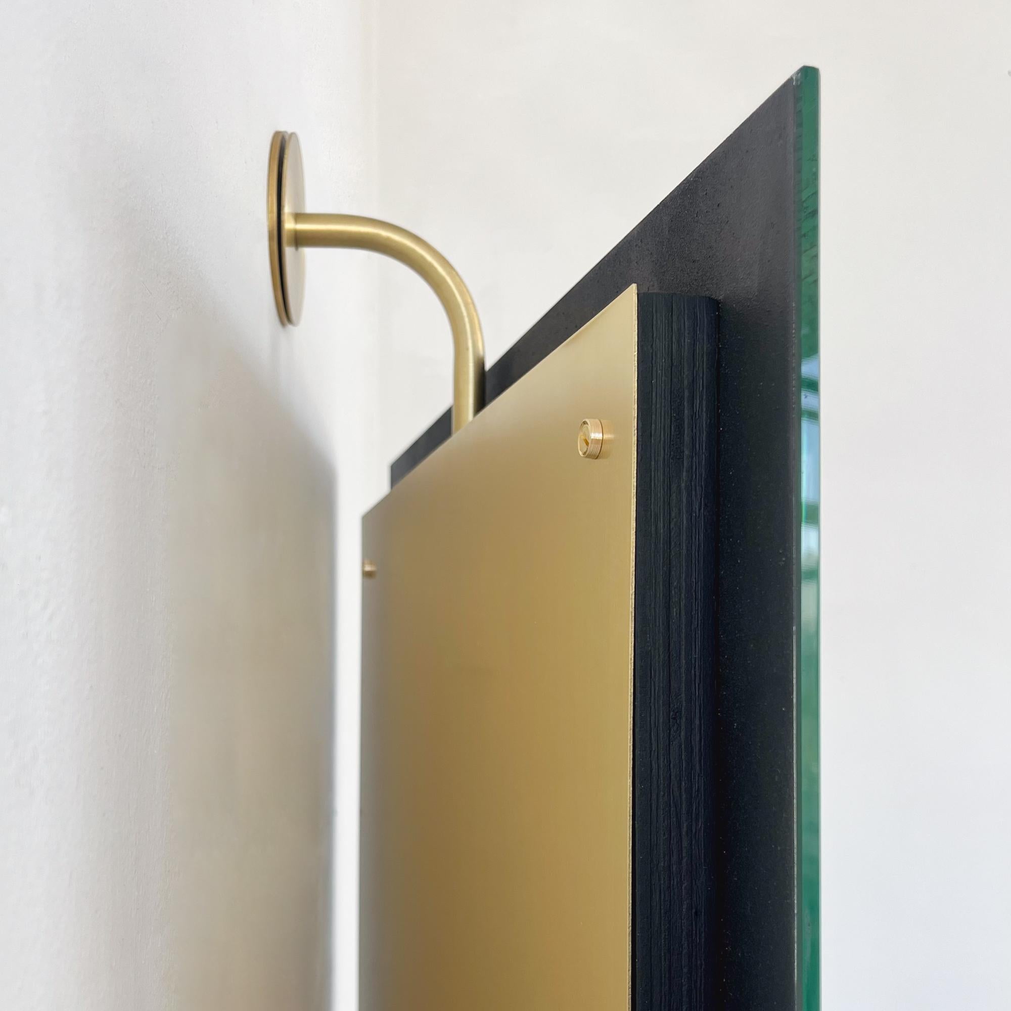 Vorso Wall Attached Suspended Rotating Rectangular Mirror, Brushed Brass Backing For Sale 1