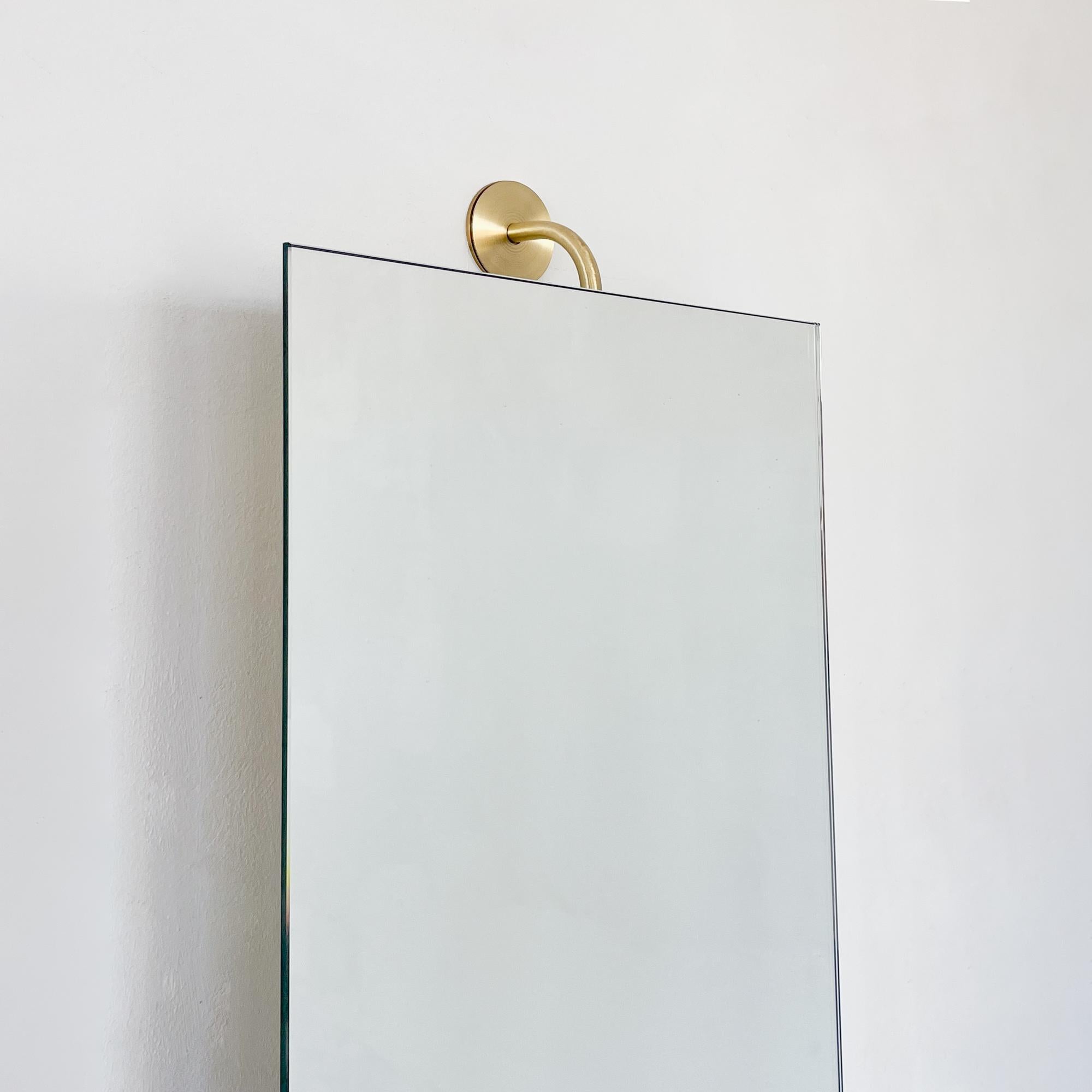 Vorso Wall Attached Suspended Rotating Rectangular Mirror, Brushed Brass Backing For Sale 2