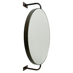 Vorso Wall Attached Suspended Rotating Round Mirror with Bronze Patina Frame