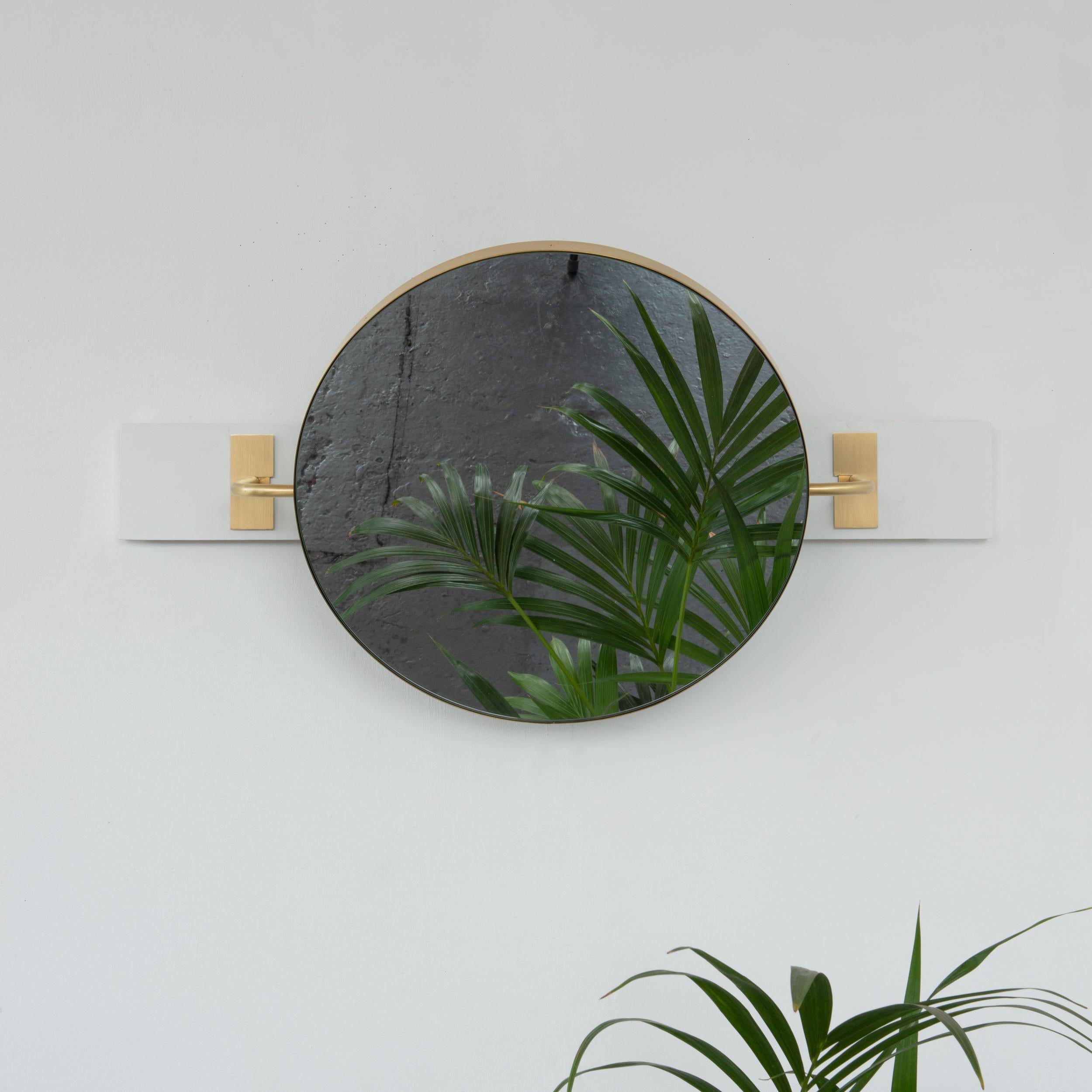Vorso Wall Attached Suspended Rotating Round Mirror with Brushed Brass ...