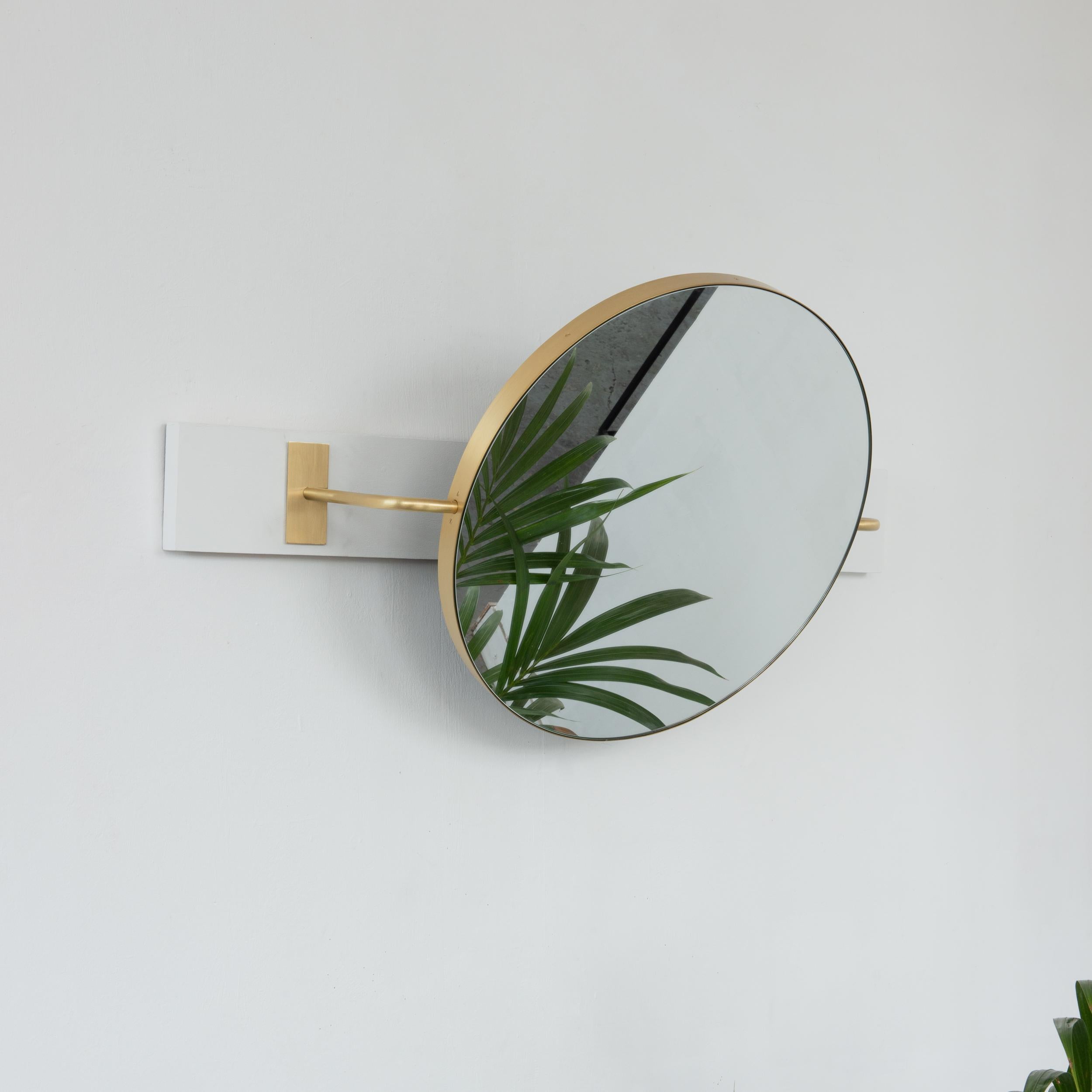 Vorso Wall Attached Suspended Rotating Round Mirror with Brushed Brass ...
