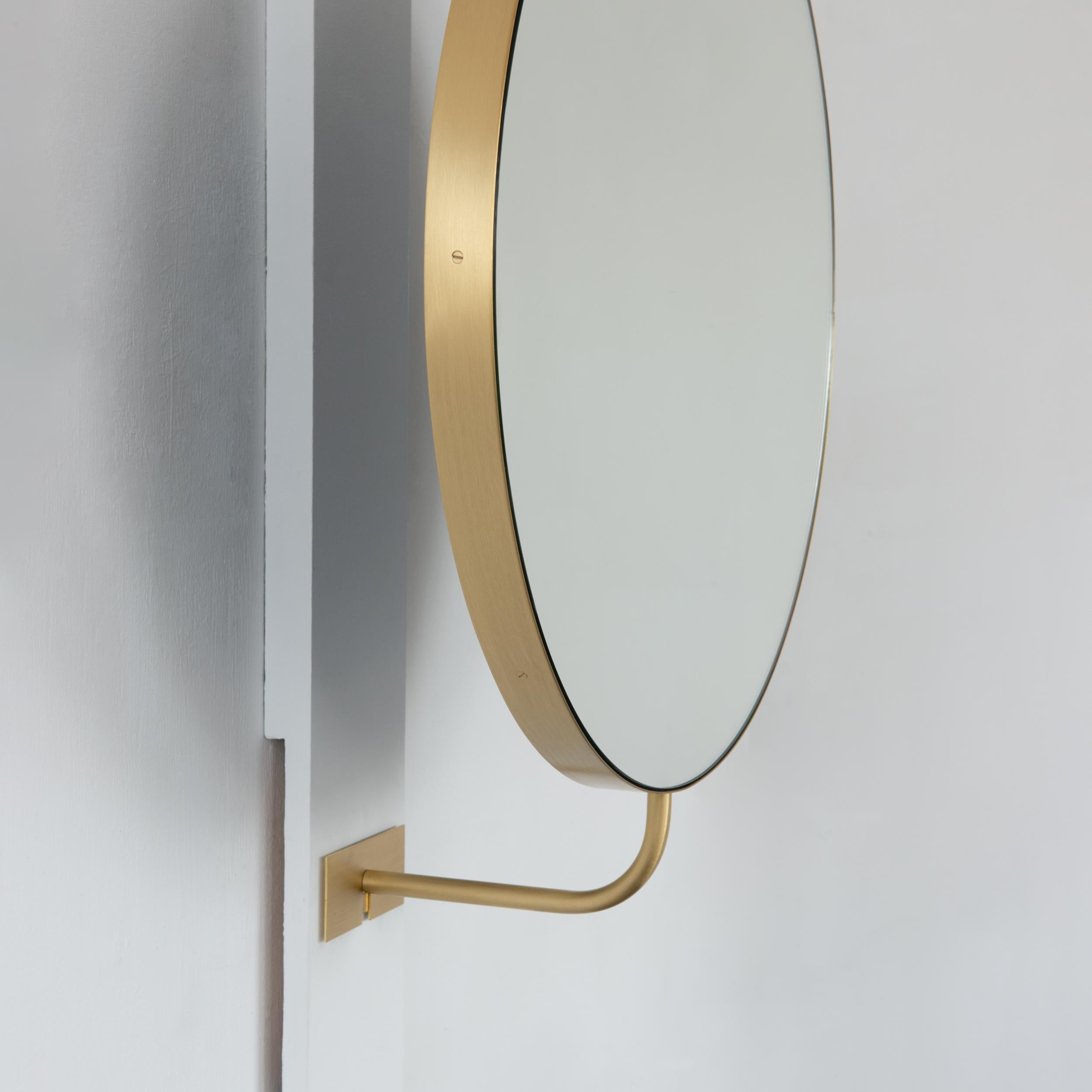 Vorso Wall Attached Suspended Rotating Round Mirror with Brushed Brass ...