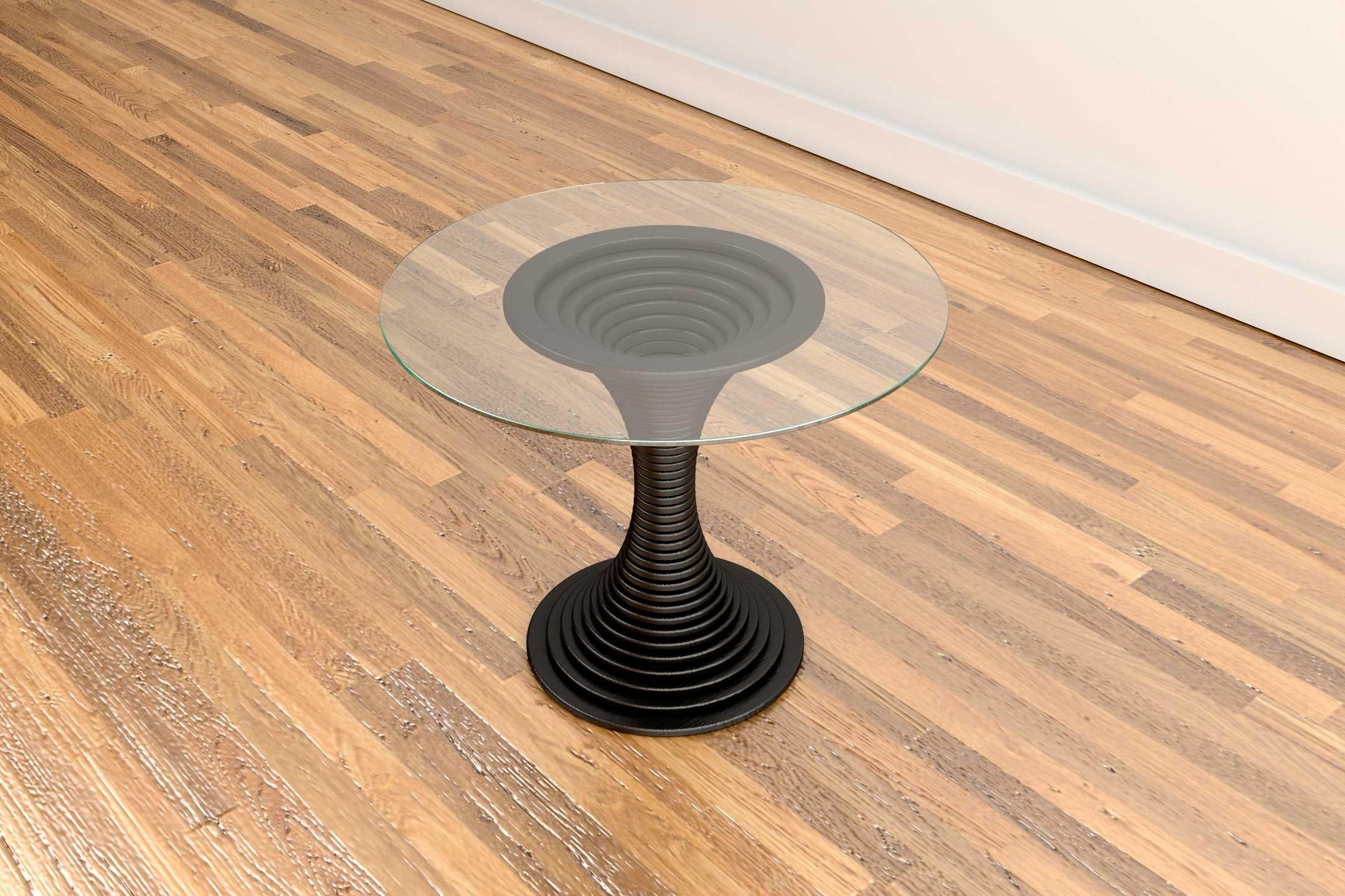 European Vortex Center Table - Modern Black Lacquered Center Table with Clear Glass Top For Sale