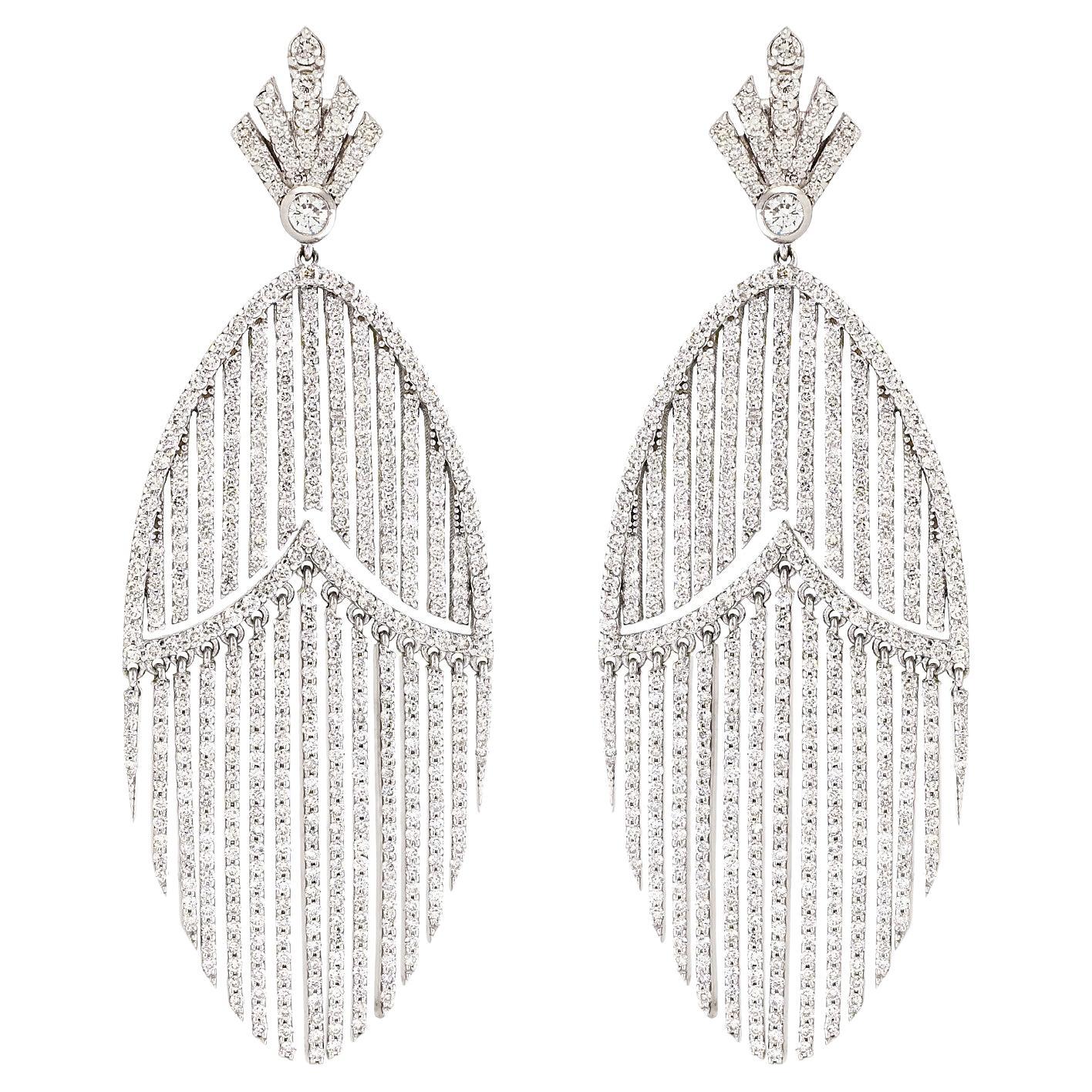 Vortex Diamond Dangle Earrings Made In 18k White Gold For Sale