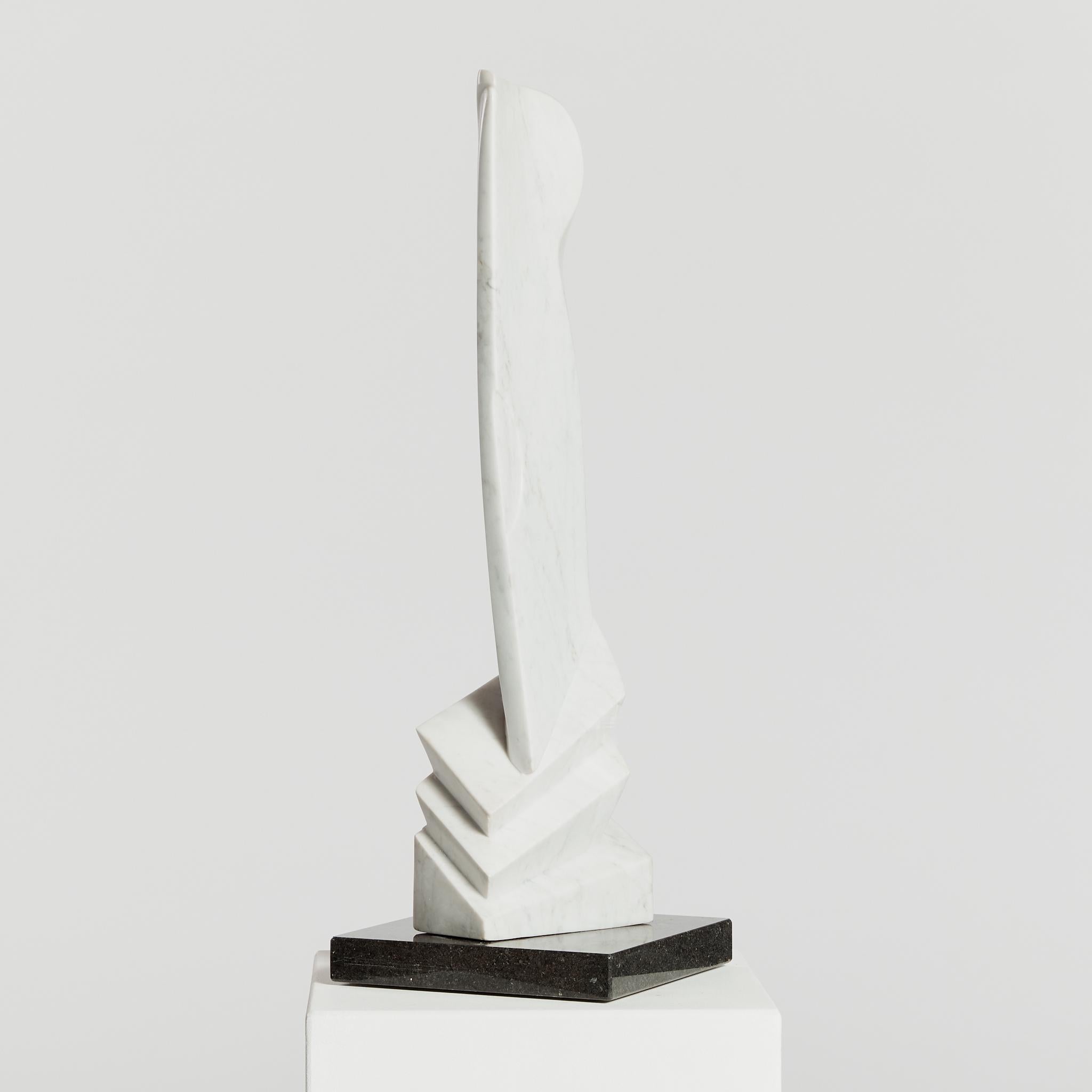 Hand-Carved Vorticist Abstract Marble Sculpture on Granite Base