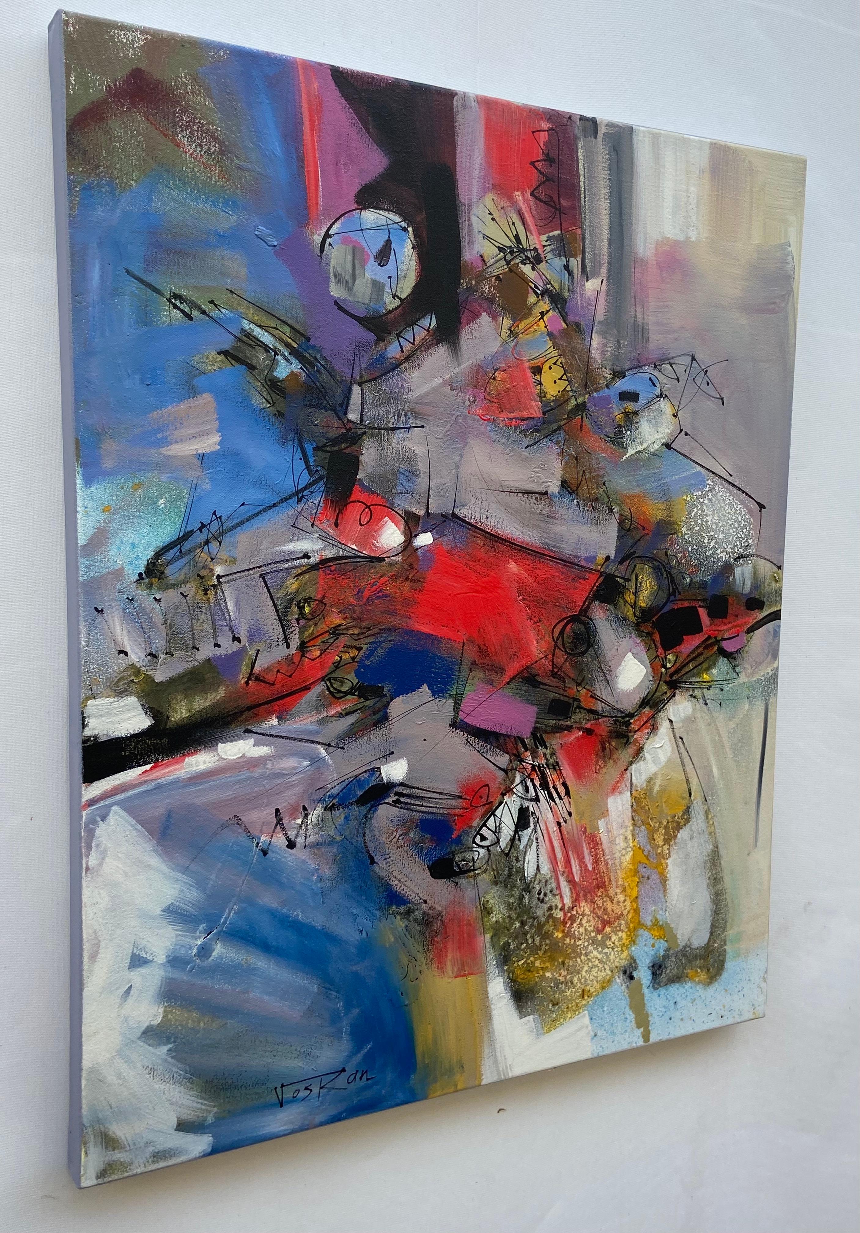 Abstrakte rote Schildkröte, Abstrakte Malerei – Painting von Voskan Galstian