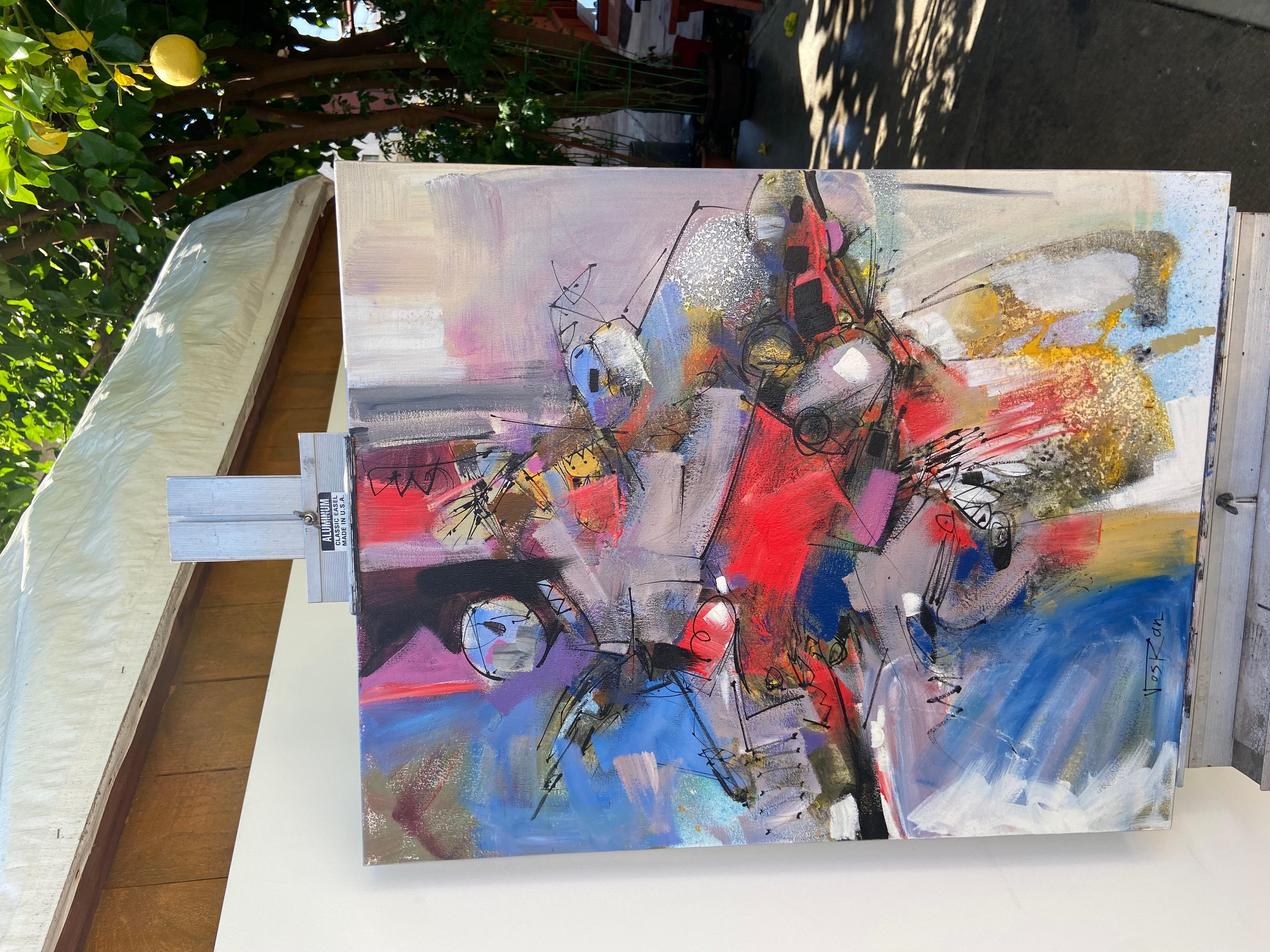 Abstrakte rote Schildkröte, Abstrakte Malerei (Grau), Abstract Painting, von Voskan Galstian