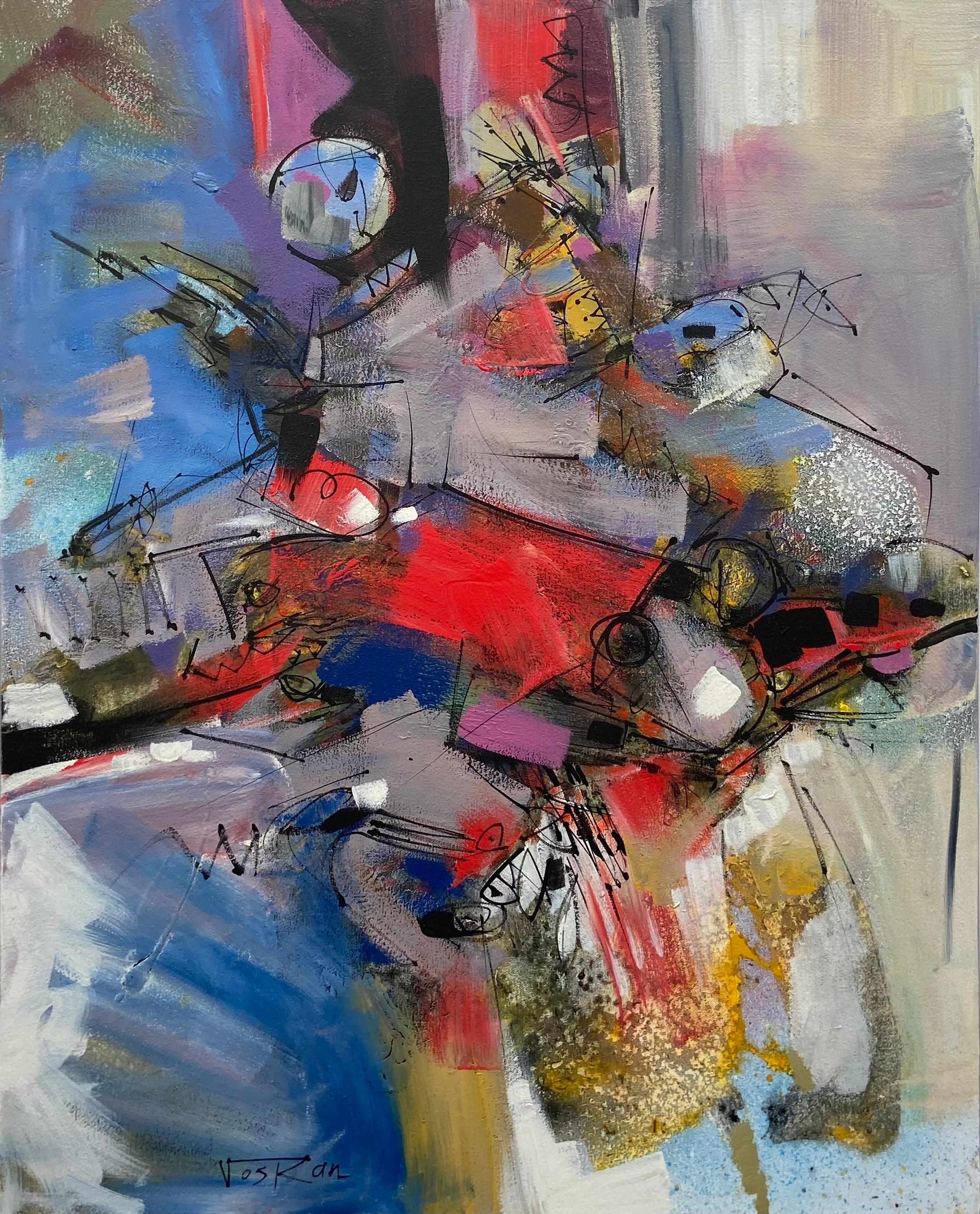 Voskan Galstian Abstract Painting – Abstrakte rote Schildkröte, Abstrakte Malerei