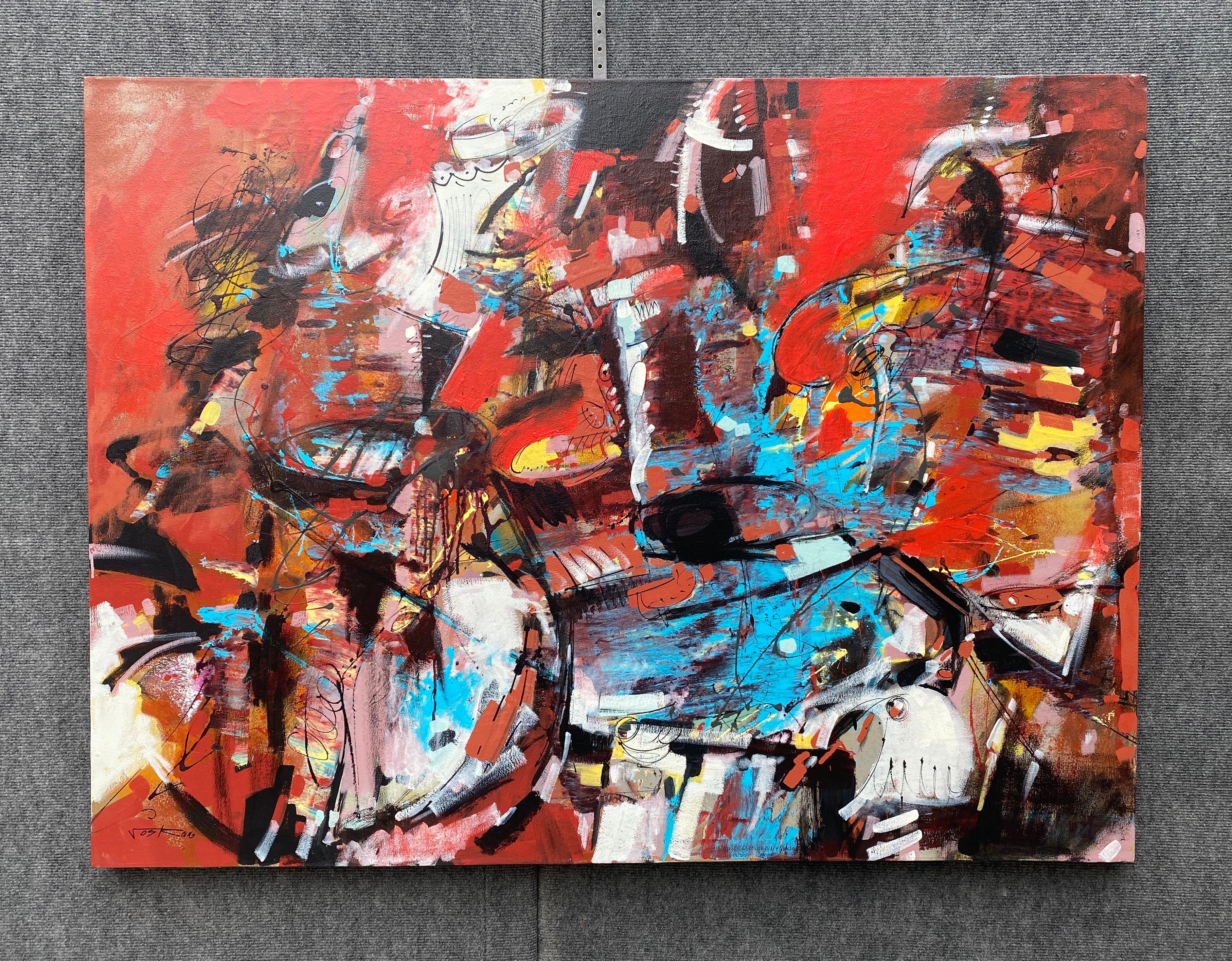 Symphonie d'automne, abstrait, peinture acrylique originale, prête à accrocher - Painting de Voskan Galstian