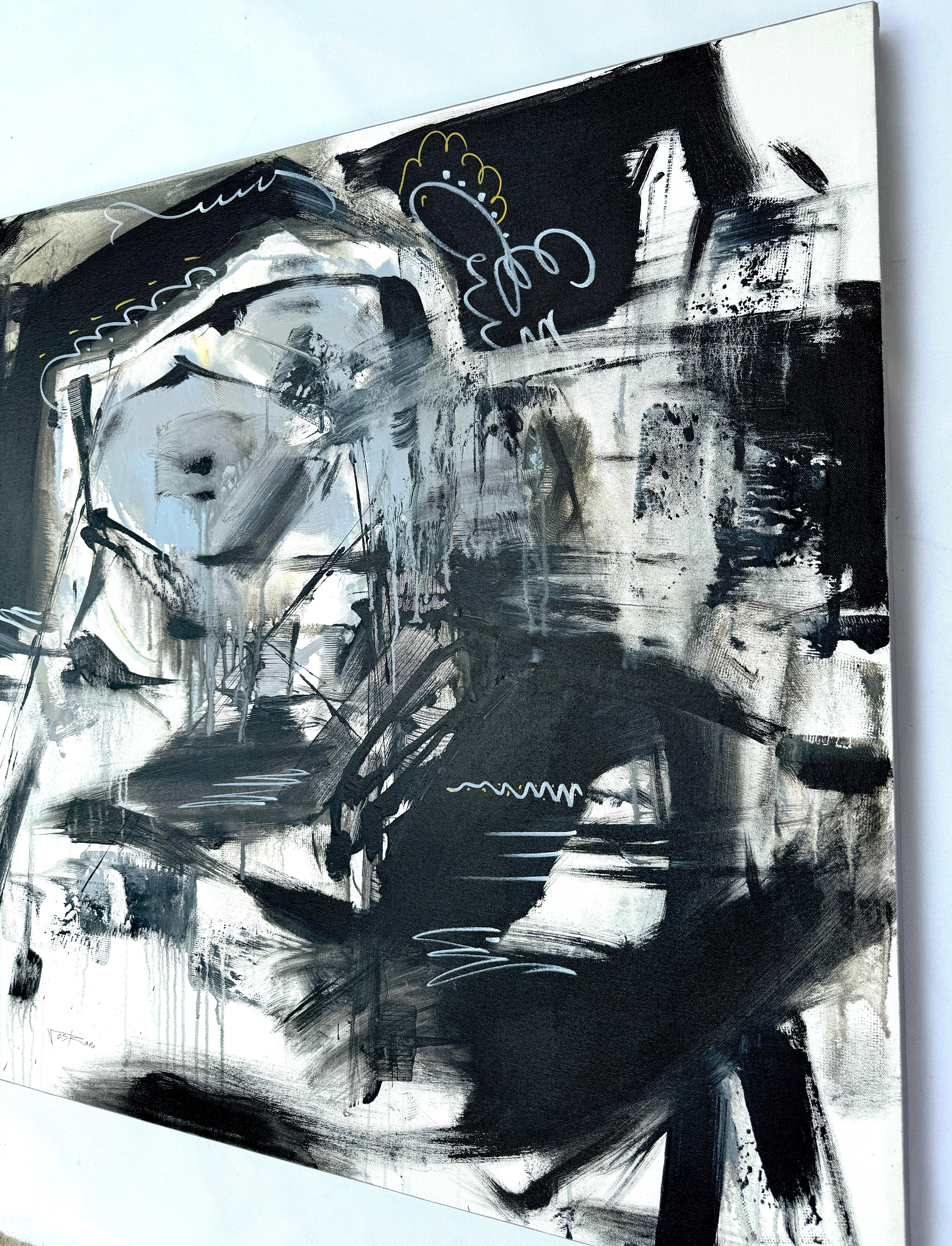Black and White, Abstract Original Painting, Ready to Hang For Sale 1