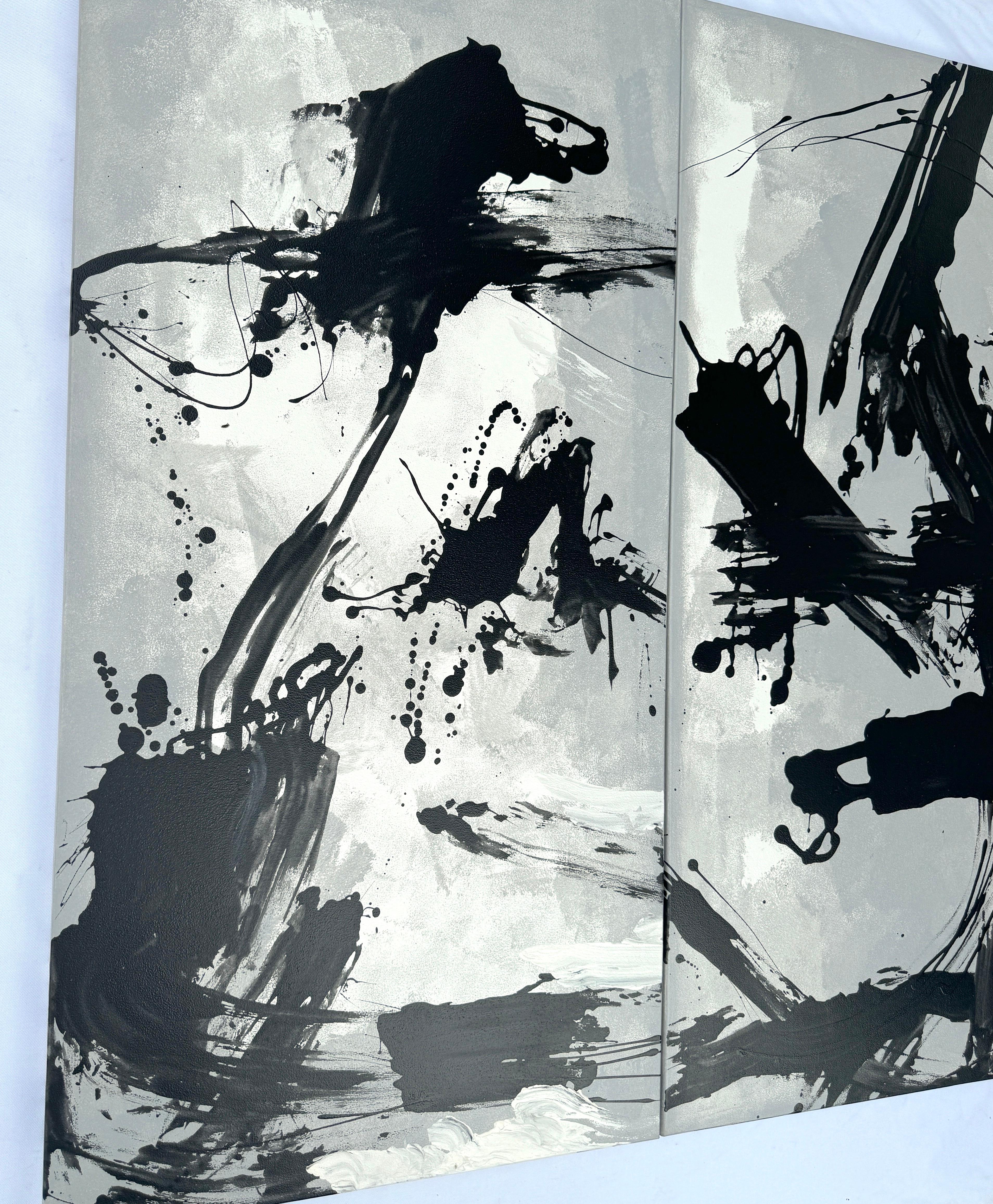 Black Ice, Black and White Abstract Original Painting, Ready to Hang Large Size For Sale 1