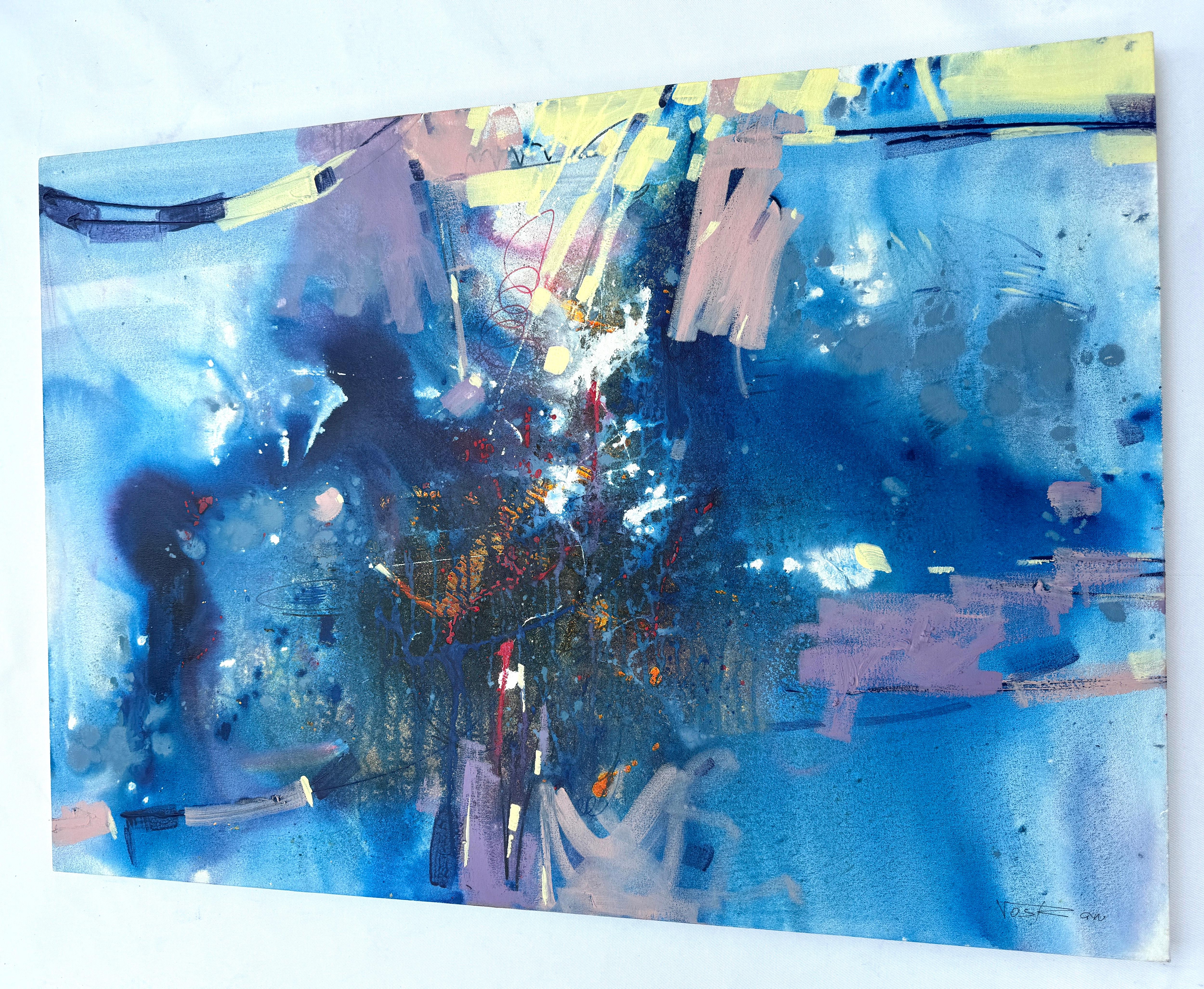 Ombre blu, Pittura astratta moderna originale, pronta da appendere - Abstract Painting Blu di Voskan Galstian