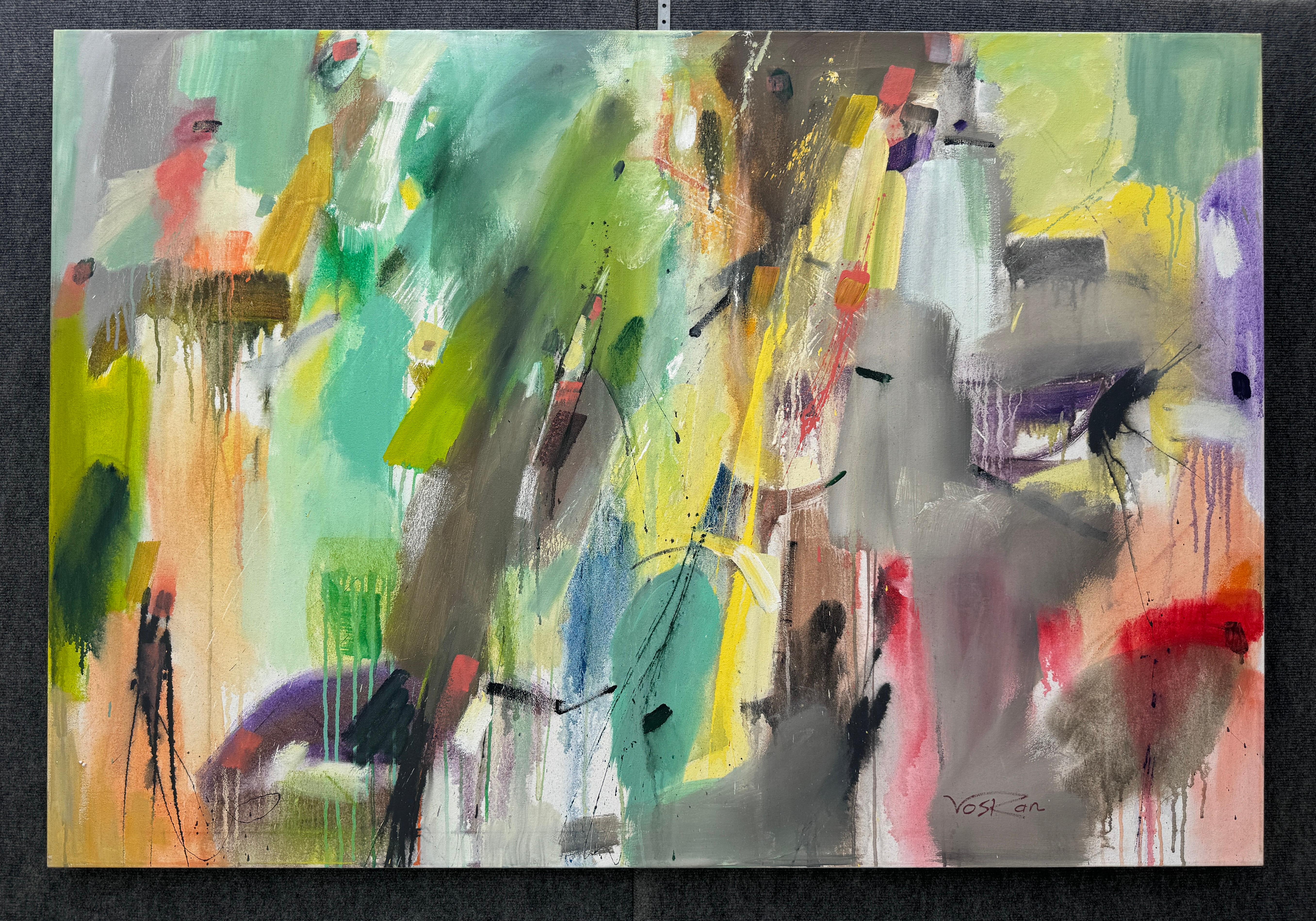 Burst, dipinto originale astratto di grandi dimensioni su tela, pronto da appendere - Painting di Voskan Galstian