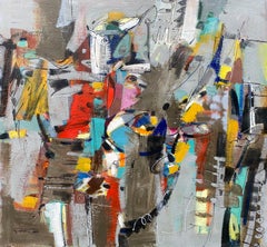 Carnaval, Arte abstracto, Pintura acrílica original, Lista para colgar