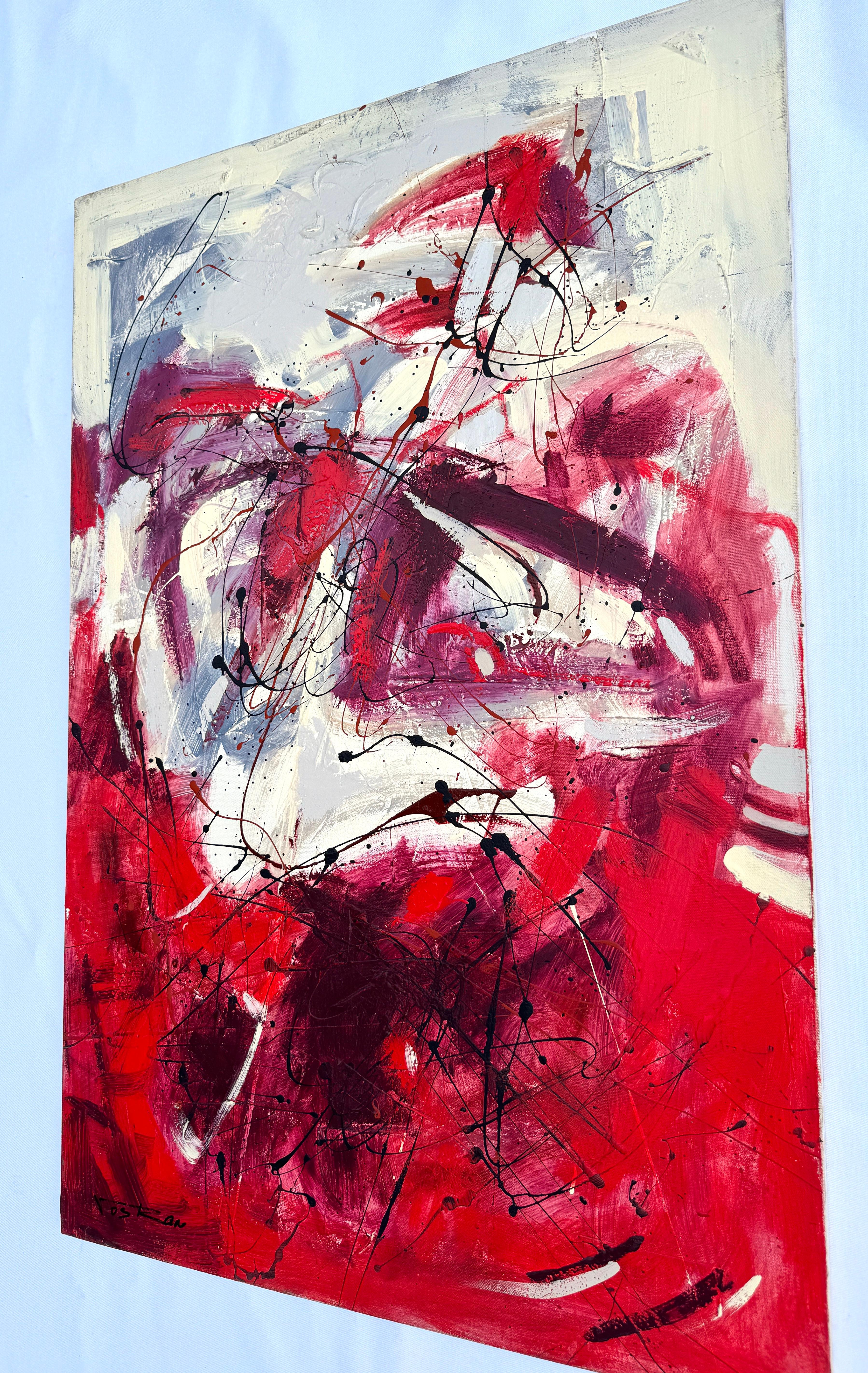 Cinnabar, Quadro originale d'arte astratta, pronto da appendere - Abstract Painting Rosa di Voskan Galstian