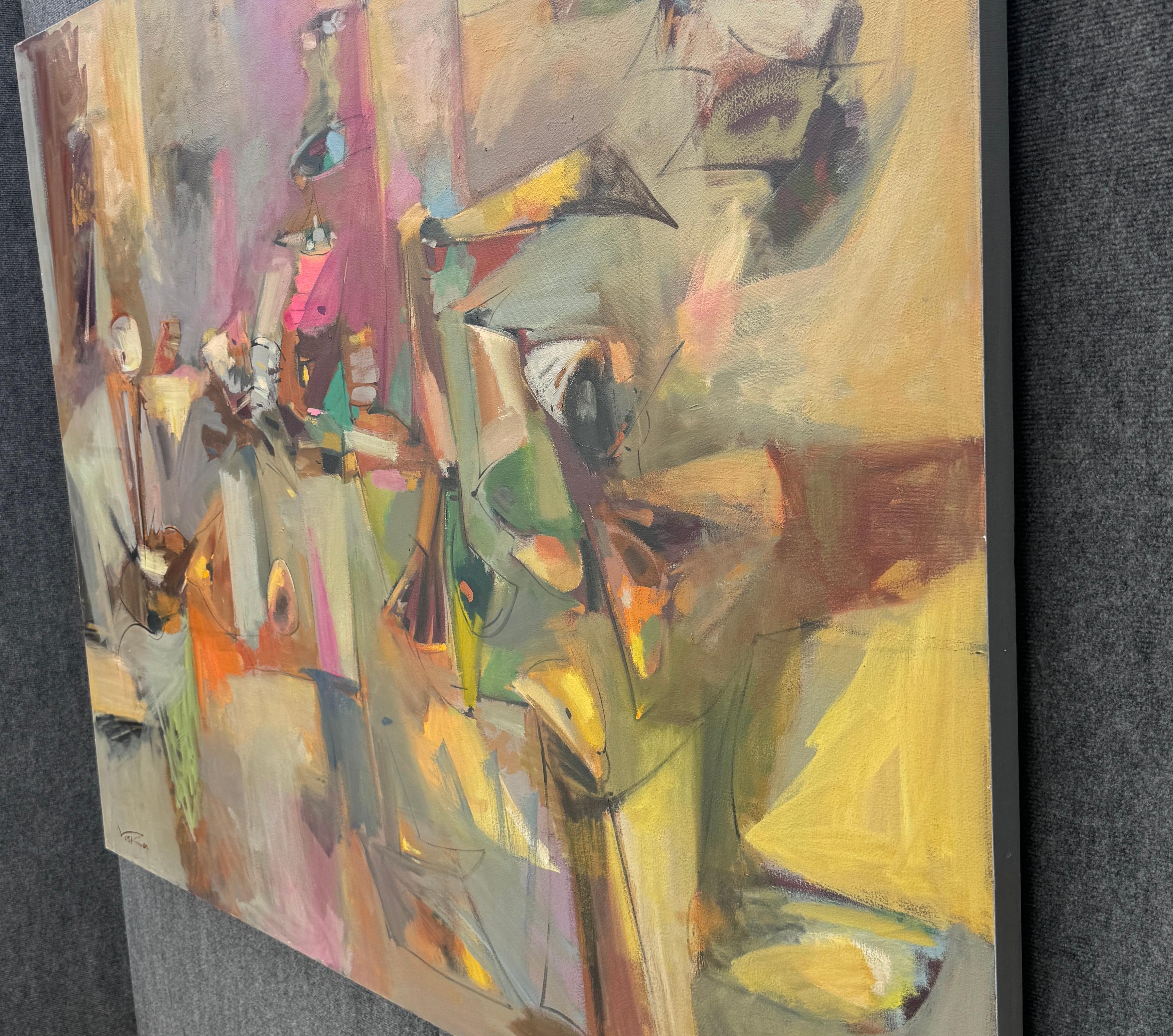 Sogno ad occhi aperti 3, Quadro originale astratto di grandi dimensioni su tela, pronto da appendere - Abstract Painting Marrone di Voskan Galstian
