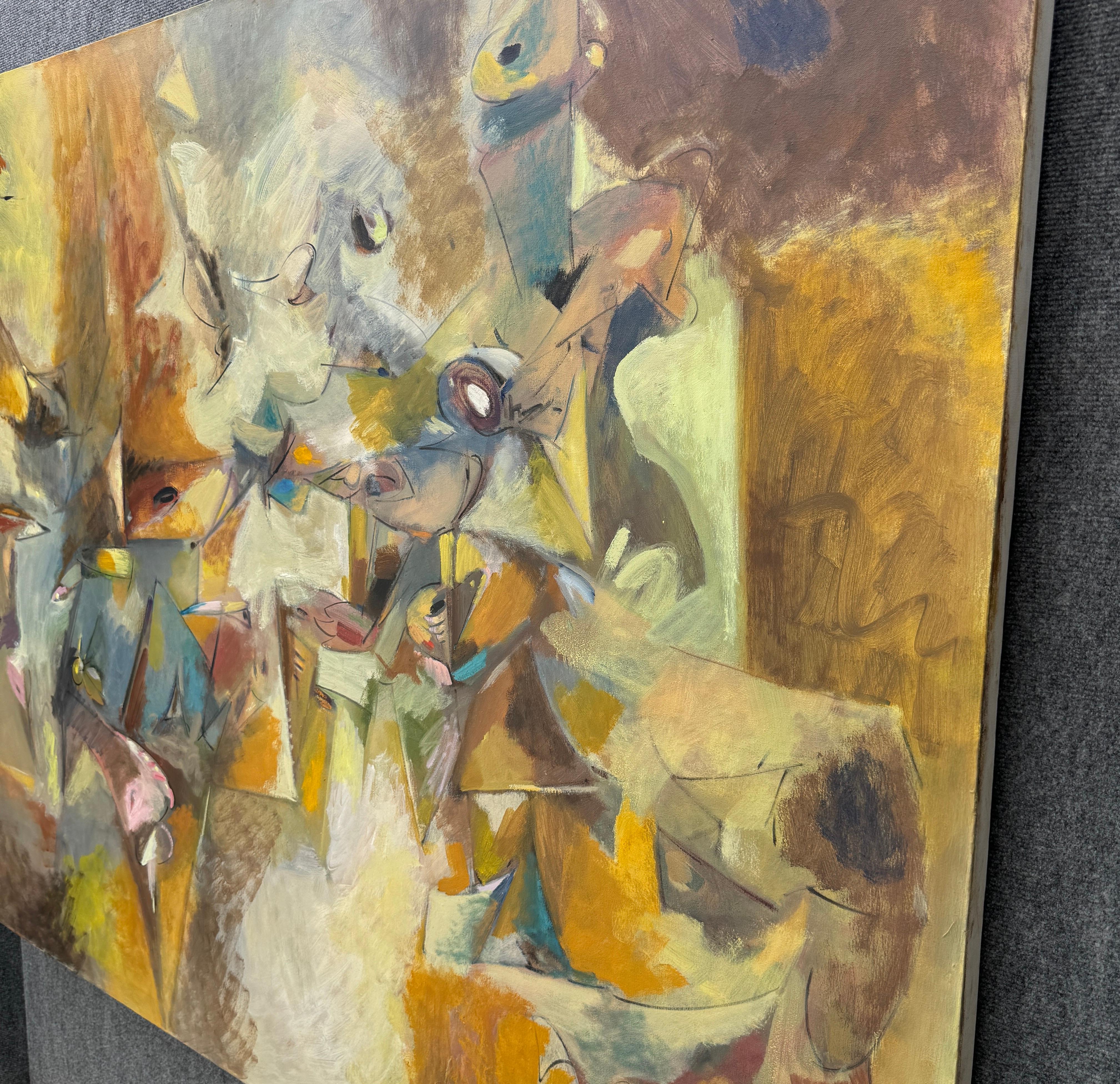 Sogno ad occhi aperti, quadro originale astratto di grandi dimensioni su tela, pronto da appendere - Abstract Painting Marrone di Voskan Galstian