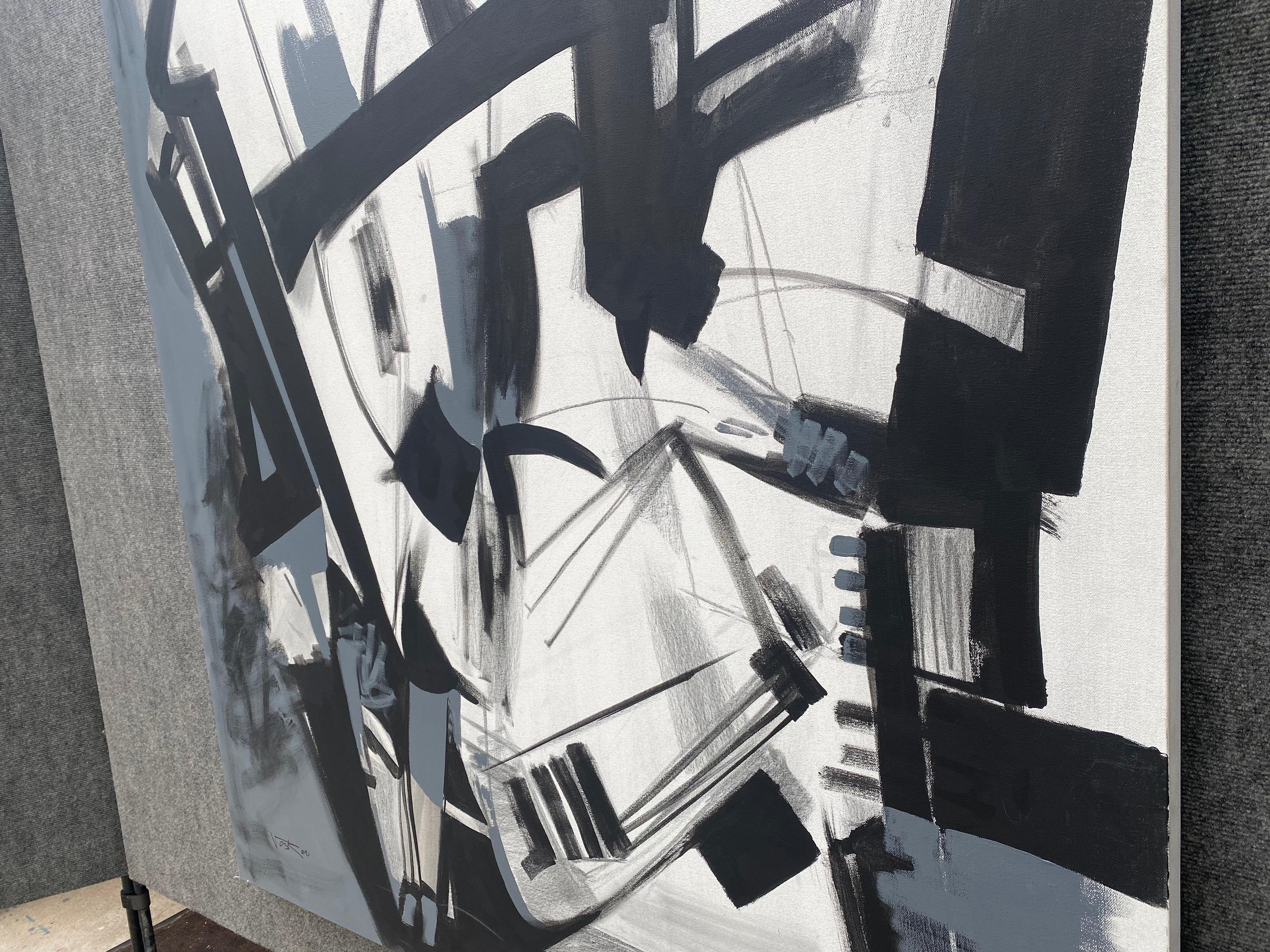 Disegni Direct, Pittura acrilica originale d'arte astratta pronta da appendere di grandi dimensioni - Abstract Painting Nero di Voskan Galstian