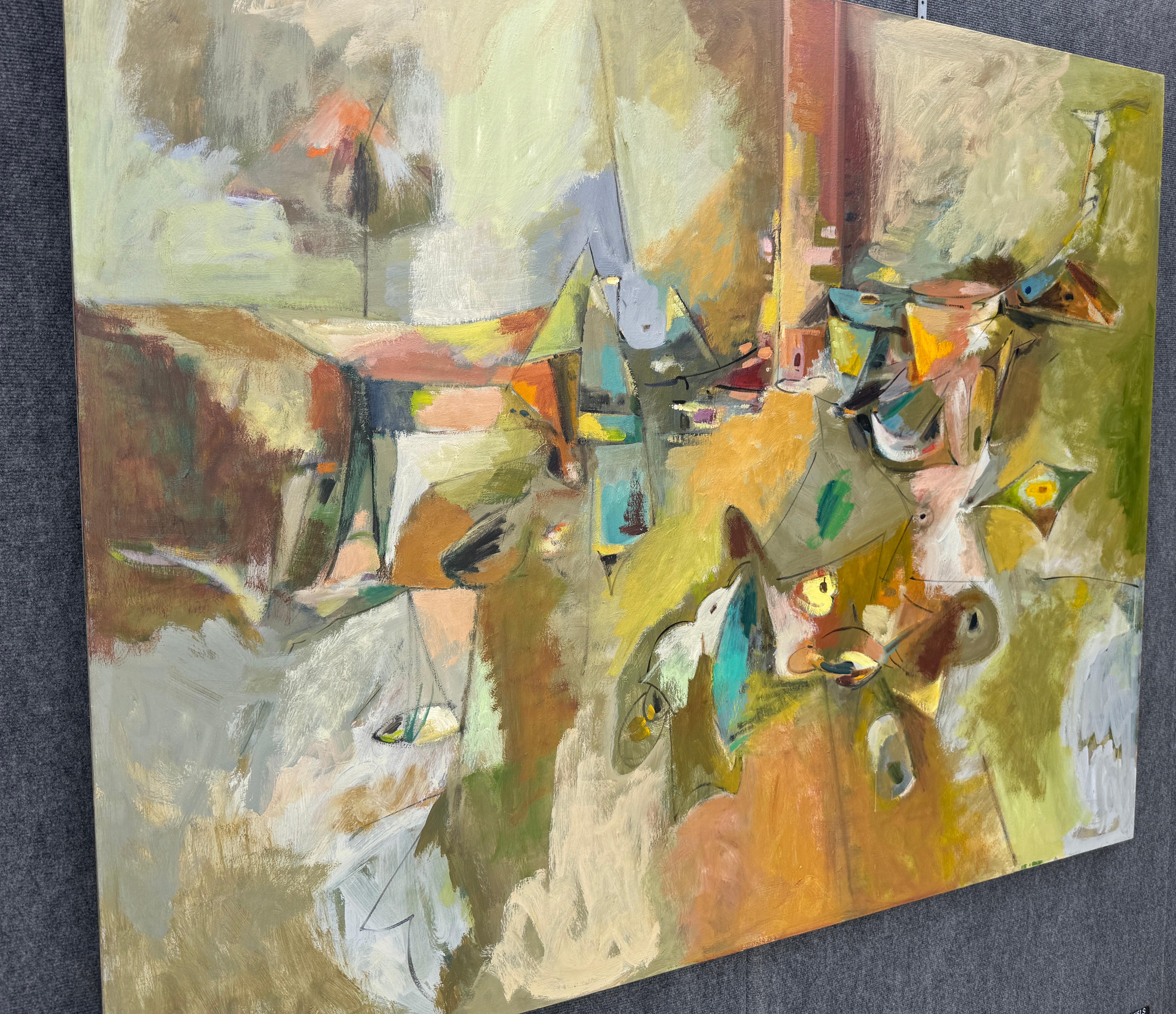 Dream Walk 2, Quadro originale astratto di grandi dimensioni su tela, pronto da appendere - Painting di Voskan Galstian
