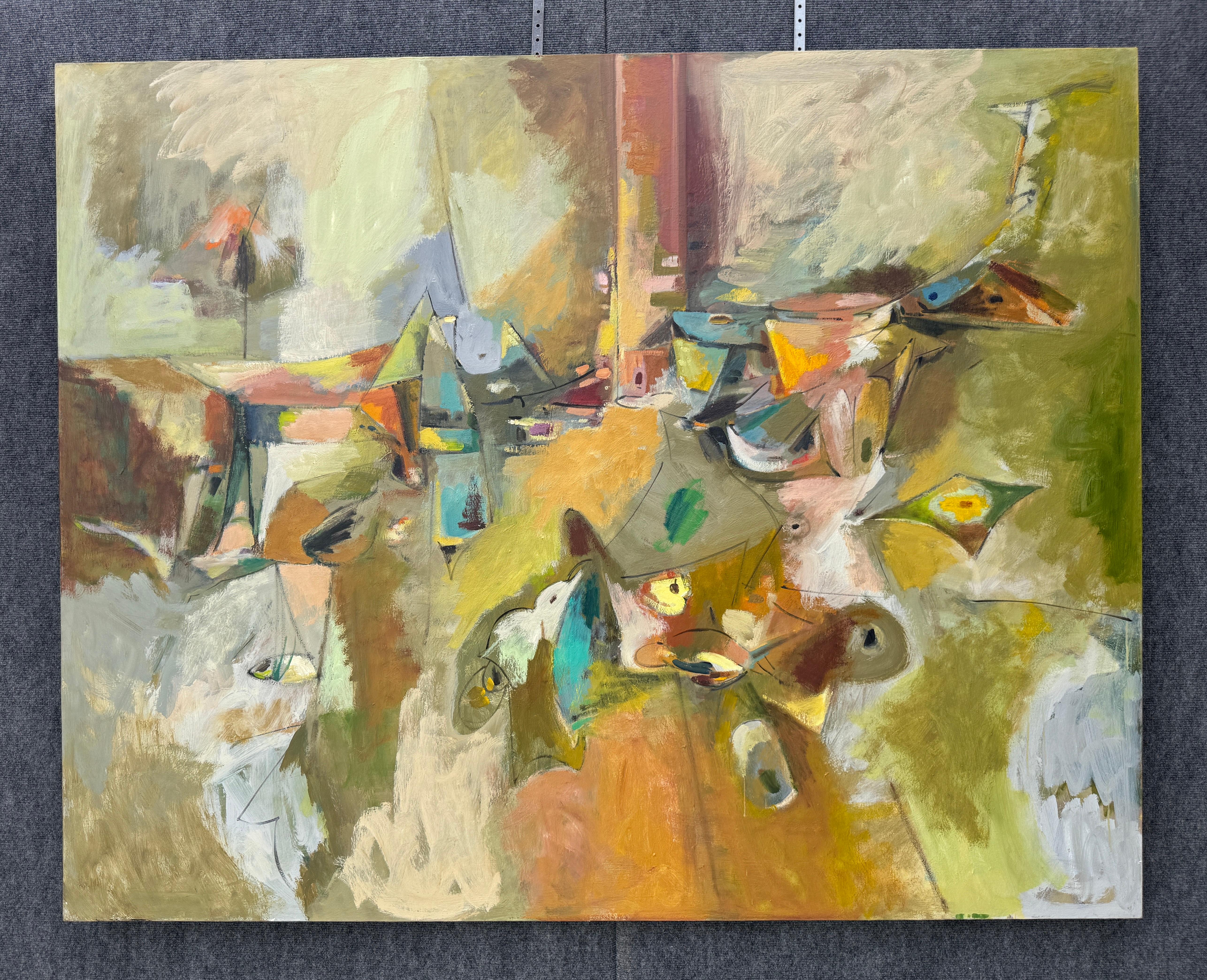 Dream Walk 2, Quadro originale astratto di grandi dimensioni su tela, pronto da appendere - Abstract Painting Marrone di Voskan Galstian