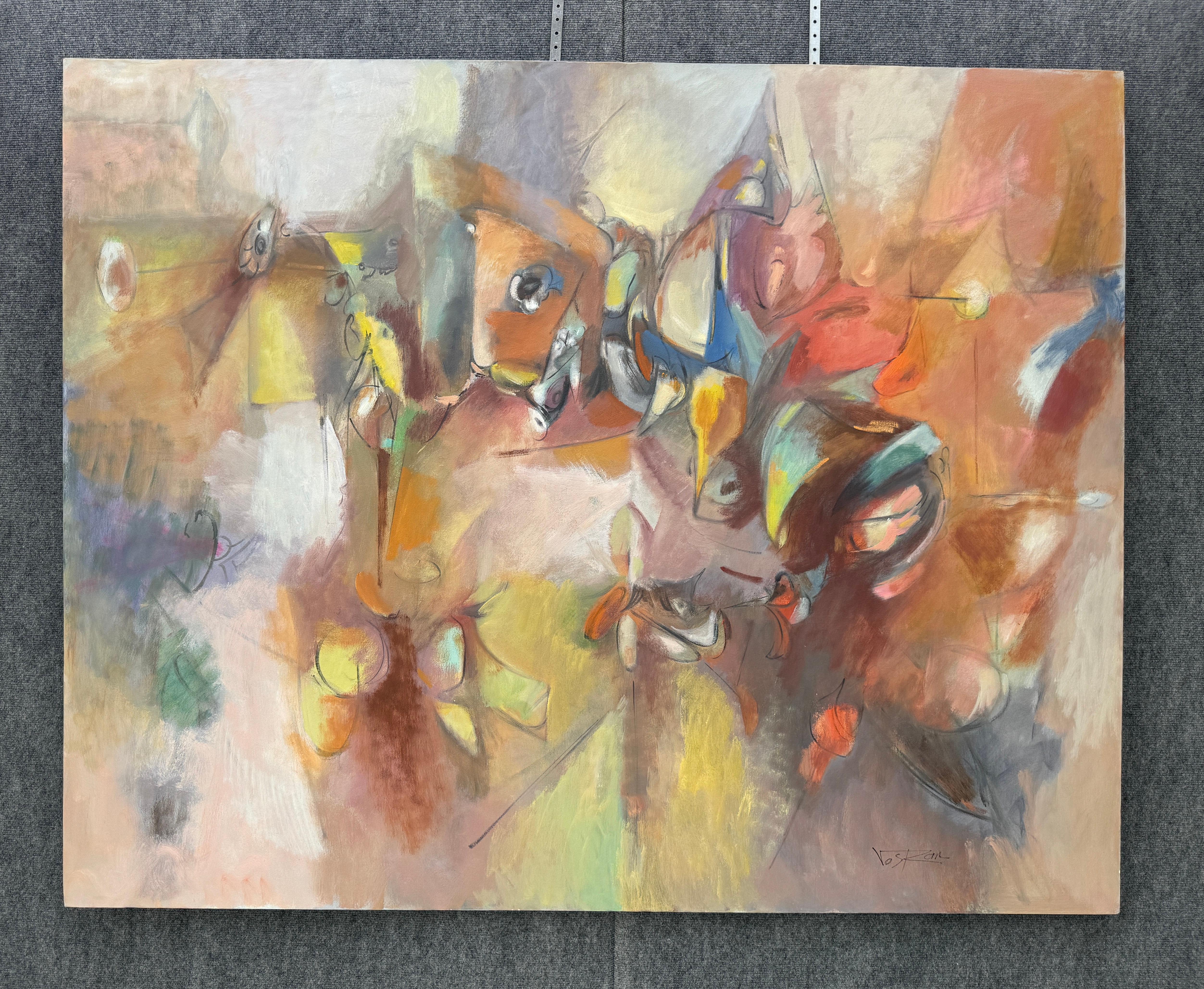 Dream Walk, Quadro originale astratto di grandi dimensioni su tela, pronto da appendere - Painting di Voskan Galstian