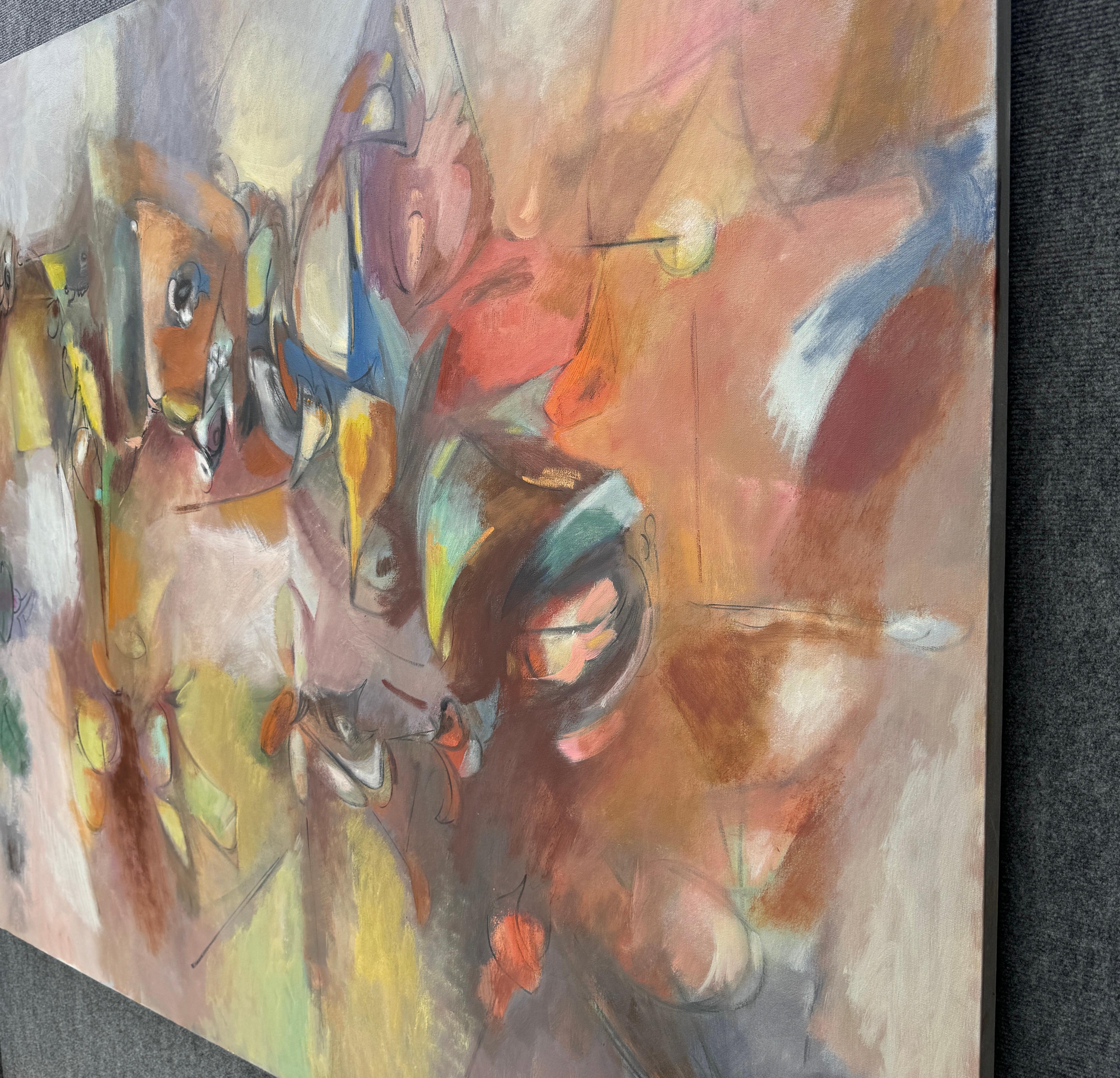 Dream Walk, Quadro originale astratto di grandi dimensioni su tela, pronto da appendere - Abstract Painting Marrone di Voskan Galstian