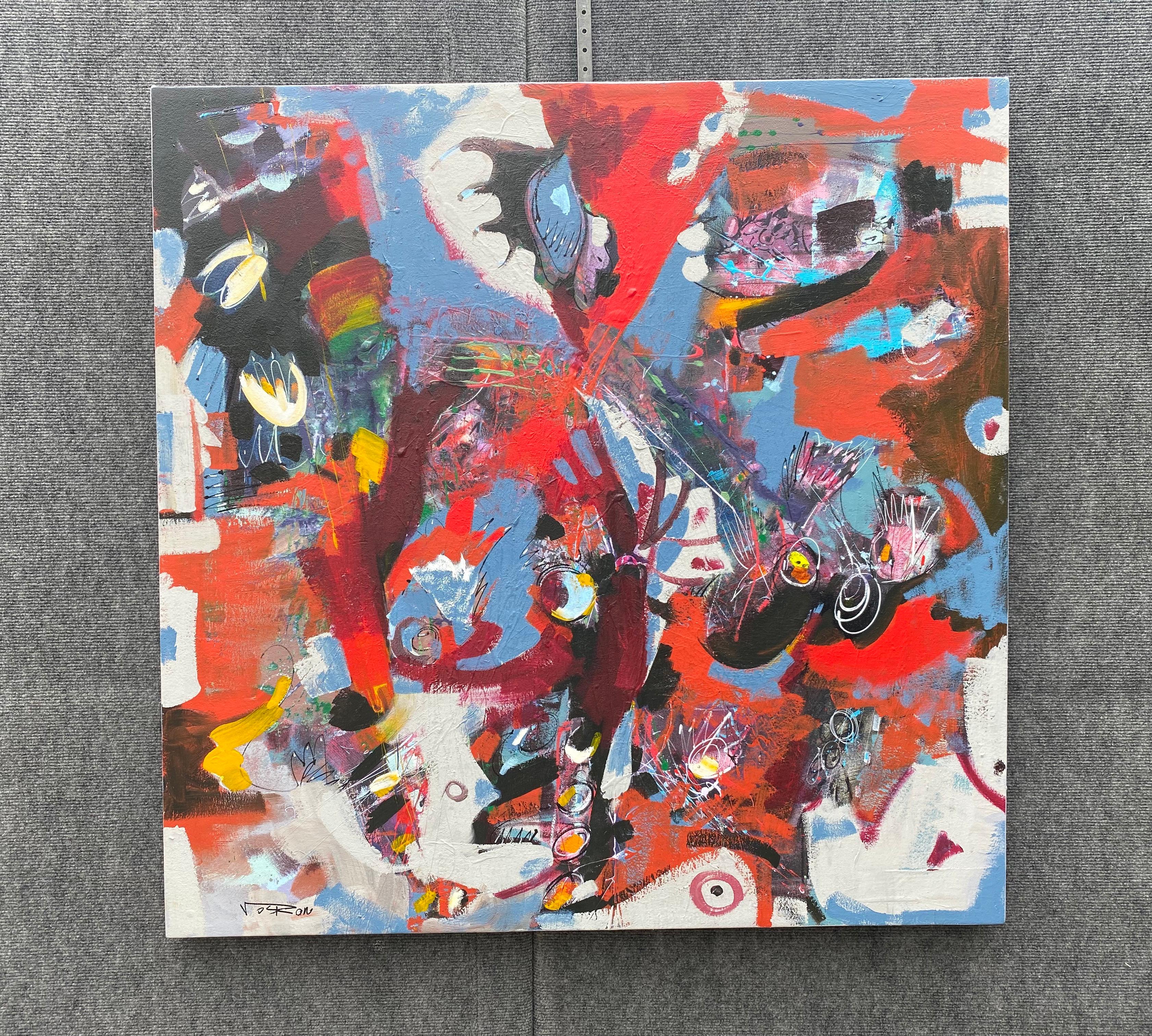 Vestirsi di rosso, Arte astratta, Pittura acrilica originale, pronta da appendere - Painting di Voskan Galstian