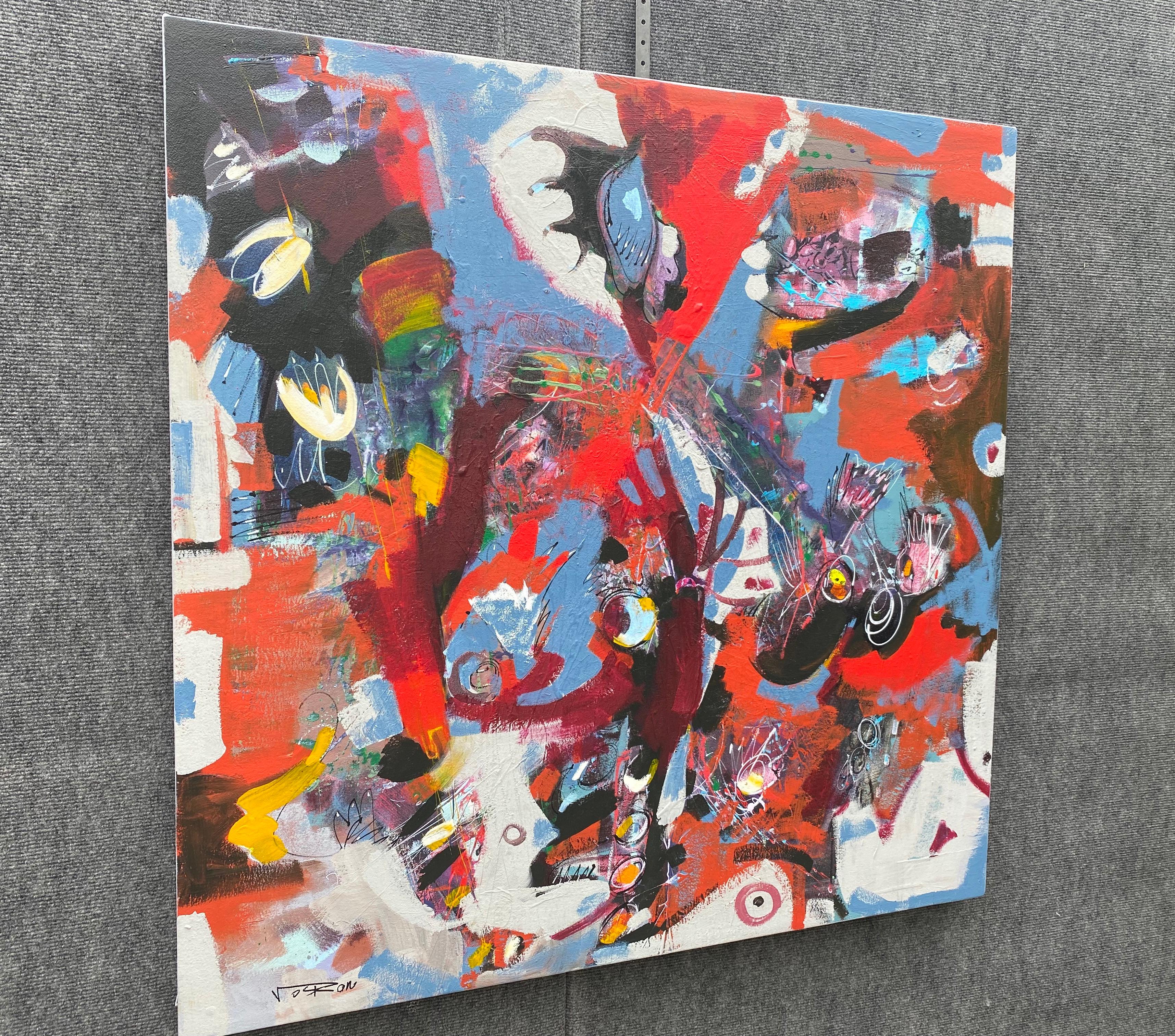 Vestirsi di rosso, Arte astratta, Pittura acrilica originale, pronta da appendere - Painting Impressionismo di Voskan Galstian